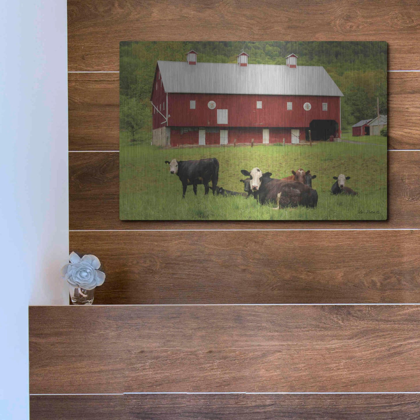 Luxe Metal Art 'Red Barn' by Lori Deiter, Metal Wall Art,16x12