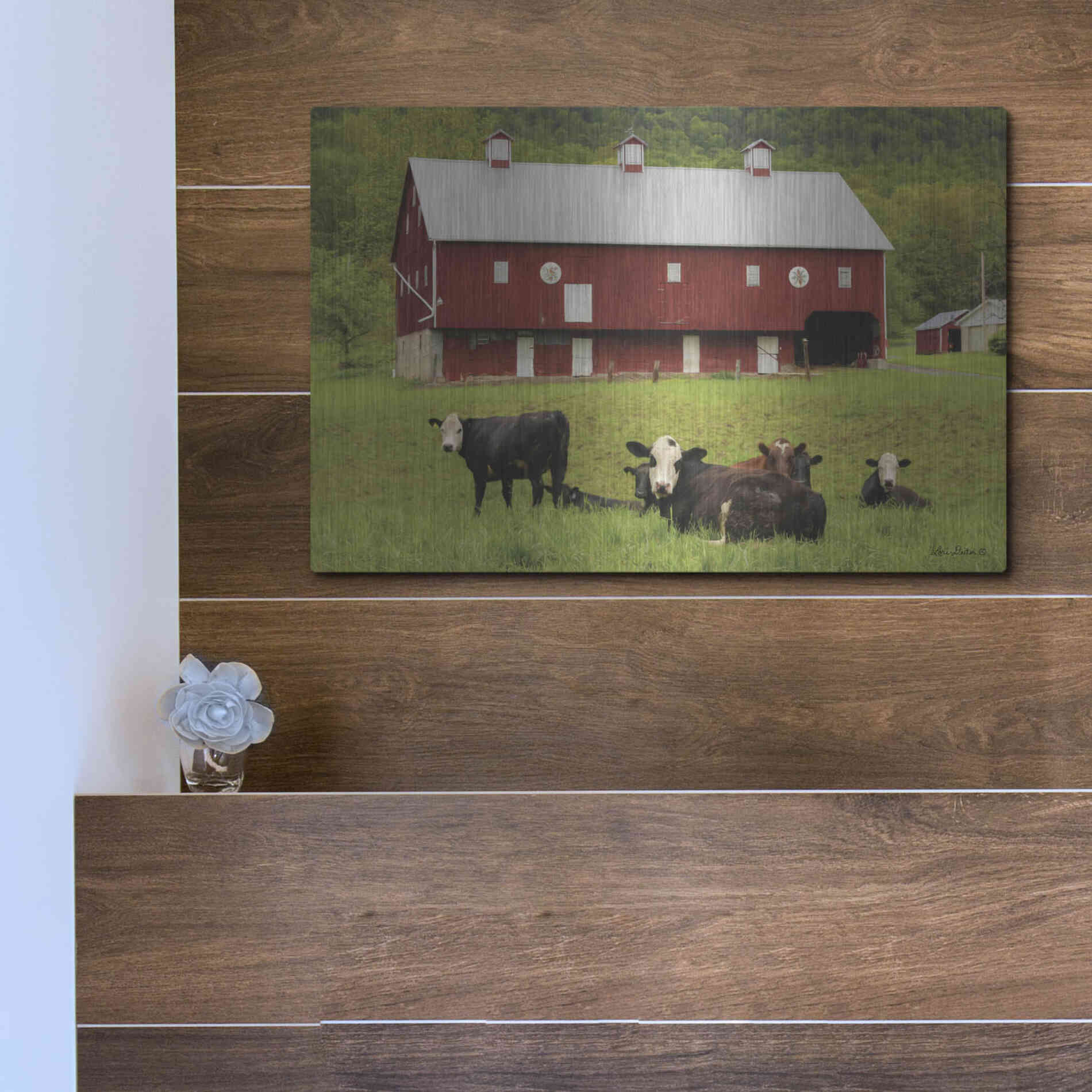 Luxe Metal Art 'Red Barn' by Lori Deiter, Metal Wall Art,16x12