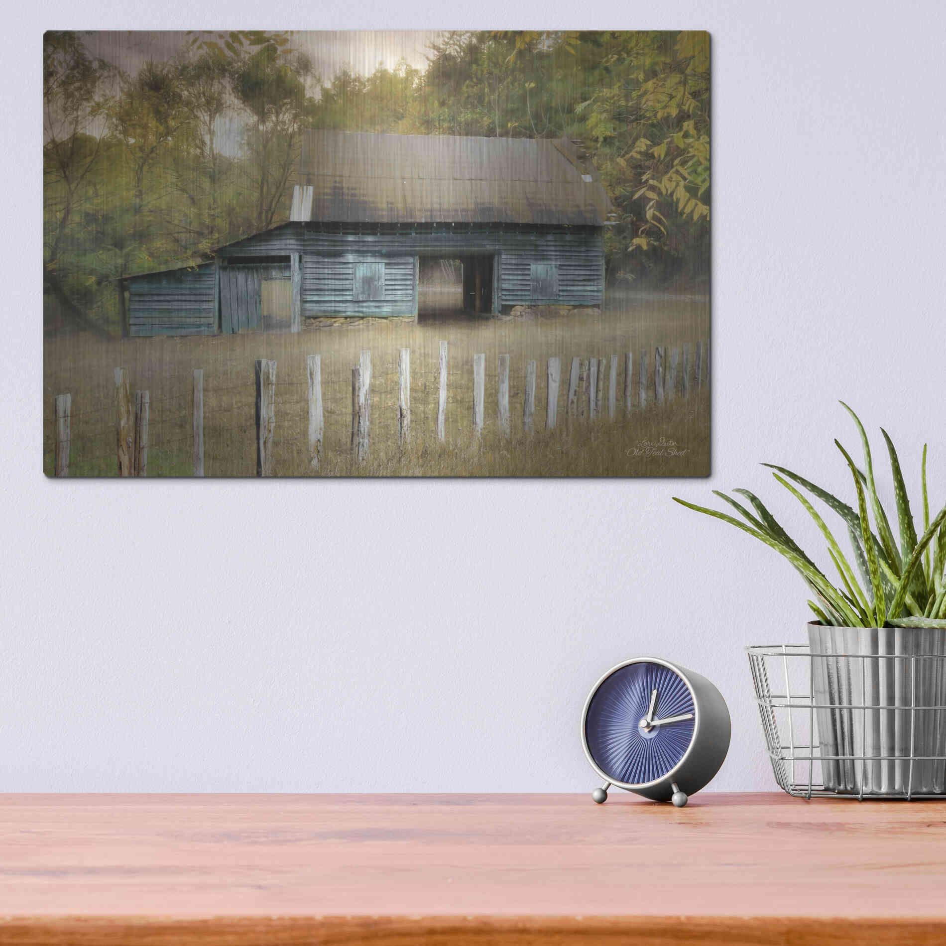 Luxe Metal Art 'Old Teal Shed' by Lori Deiter, Metal Wall Art,16x12