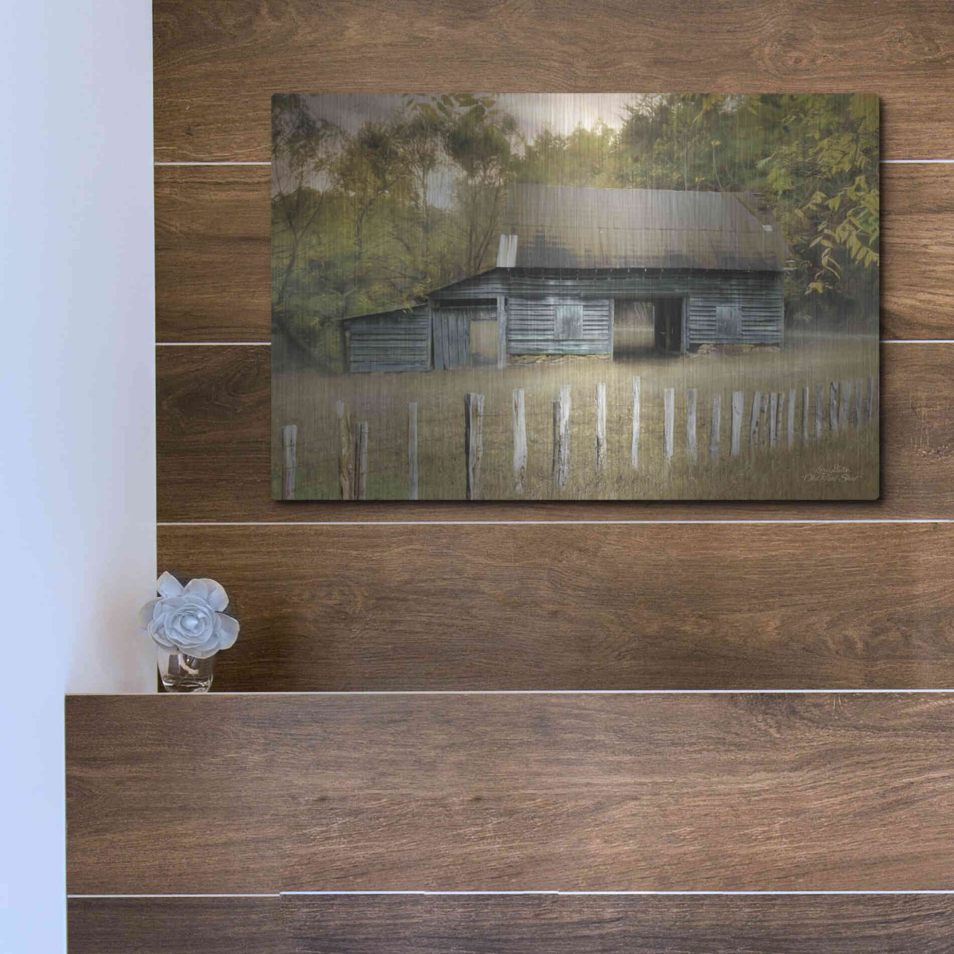 Luxe Metal Art 'Old Teal Shed' by Lori Deiter, Metal Wall Art,16x12