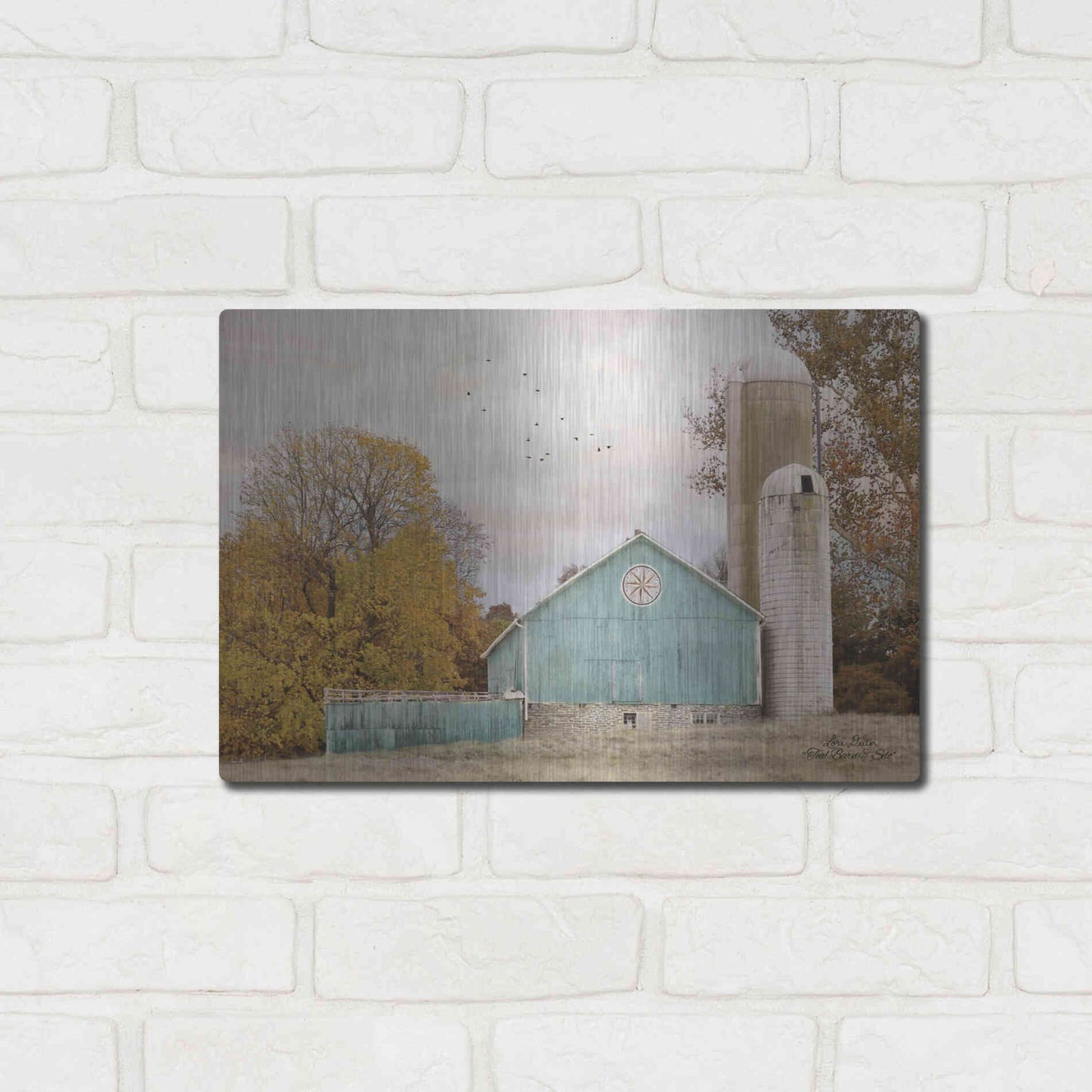 Luxe Metal Art 'Teal Barn and Silo' by Lori Deiter, Metal Wall Art,16x12