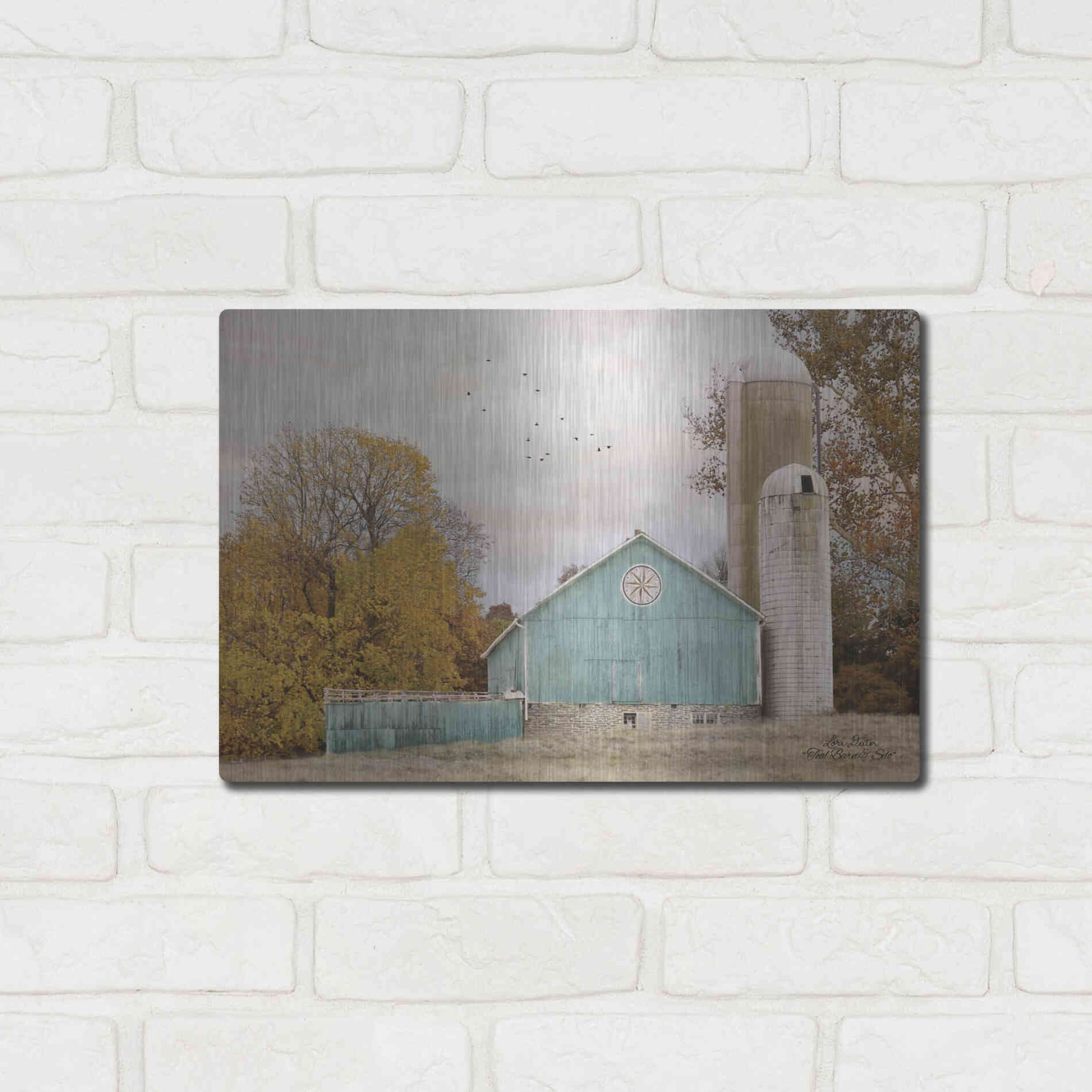 Luxe Metal Art 'Teal Barn and Silo' by Lori Deiter, Metal Wall Art,16x12