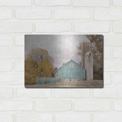 Luxe Metal Art 'Teal Barn and Silo' by Lori Deiter, Metal Wall Art,16x12