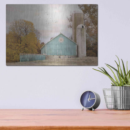 Luxe Metal Art 'Teal Barn and Silo' by Lori Deiter, Metal Wall Art,16x12