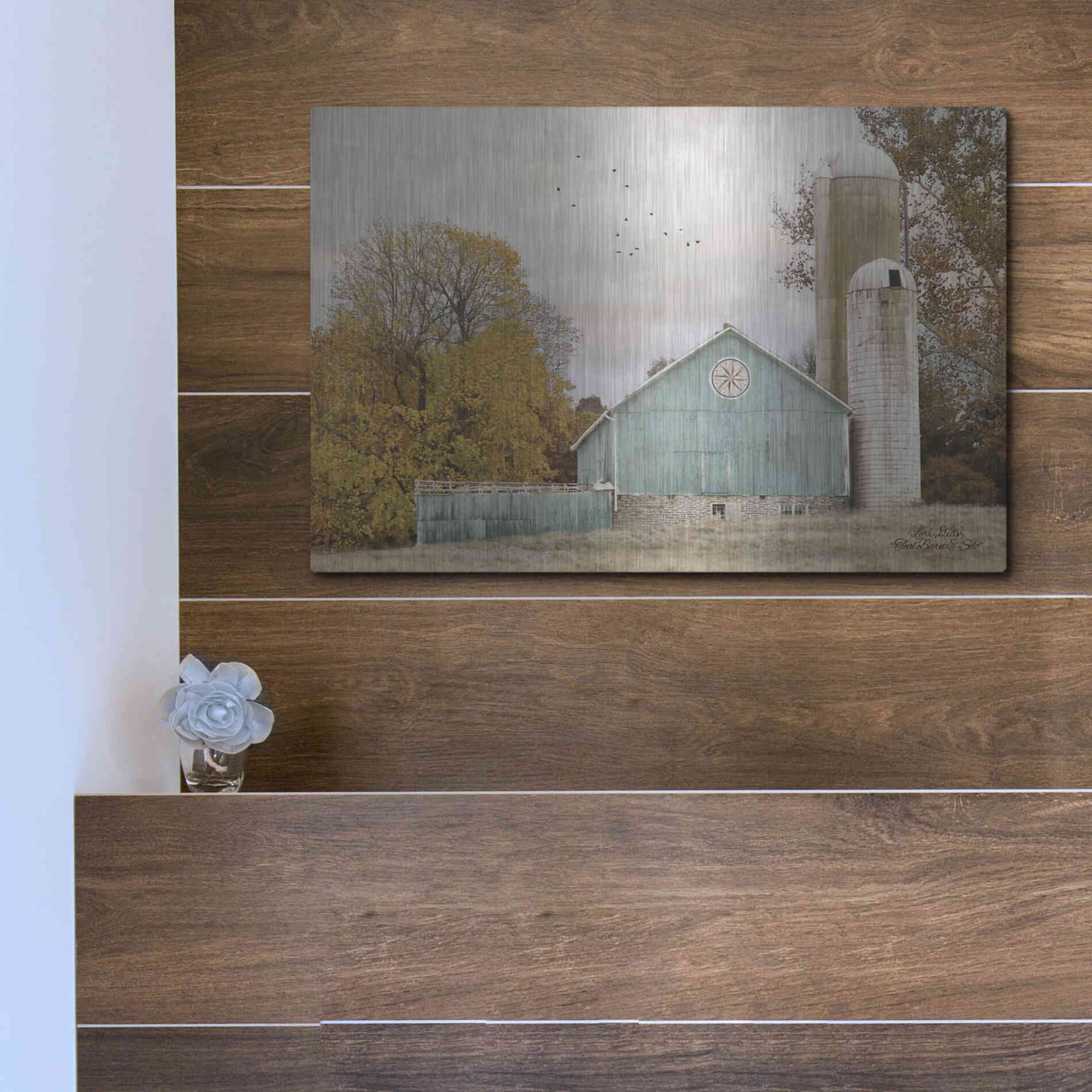Luxe Metal Art 'Teal Barn and Silo' by Lori Deiter, Metal Wall Art,16x12