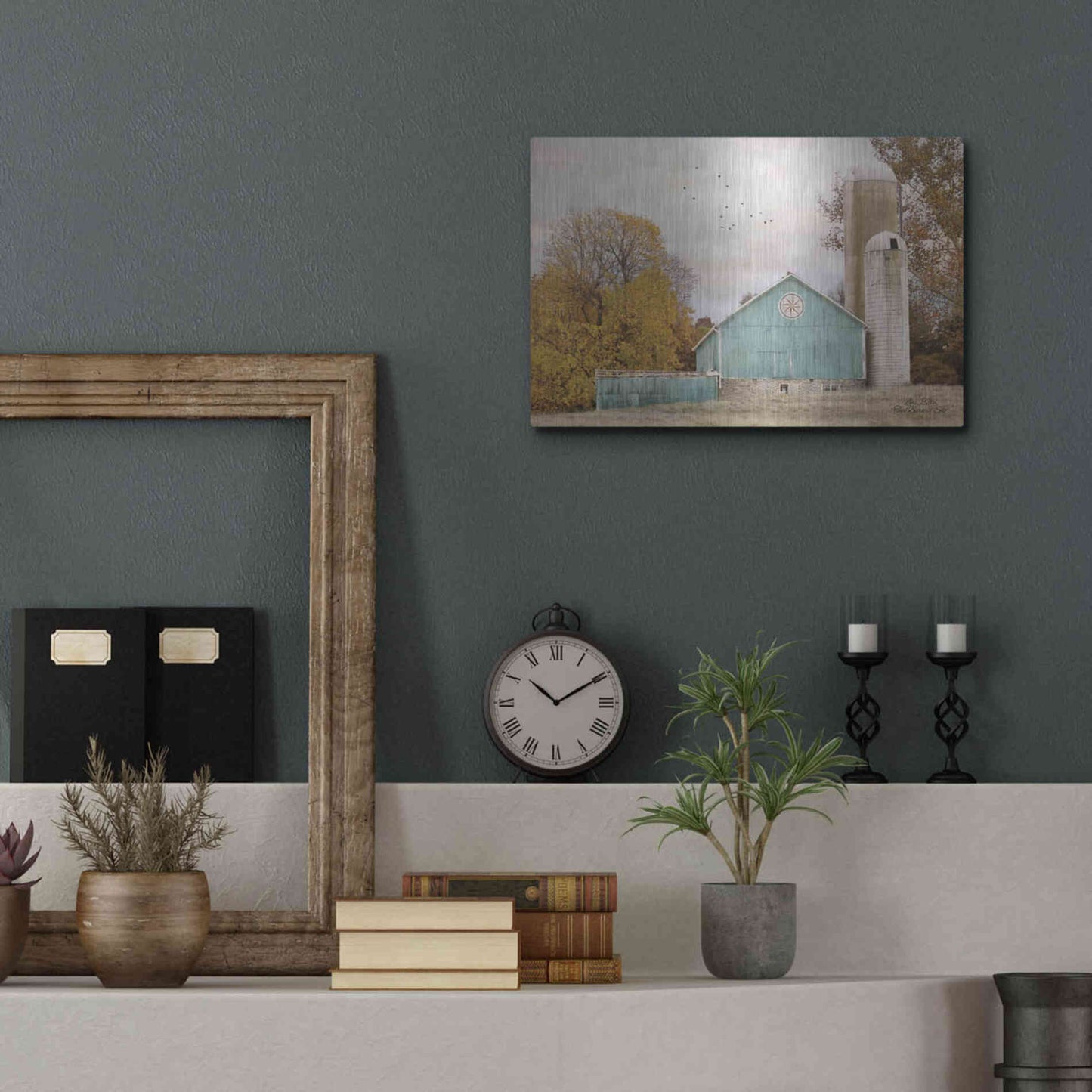 Luxe Metal Art 'Teal Barn and Silo' by Lori Deiter, Metal Wall Art,16x12