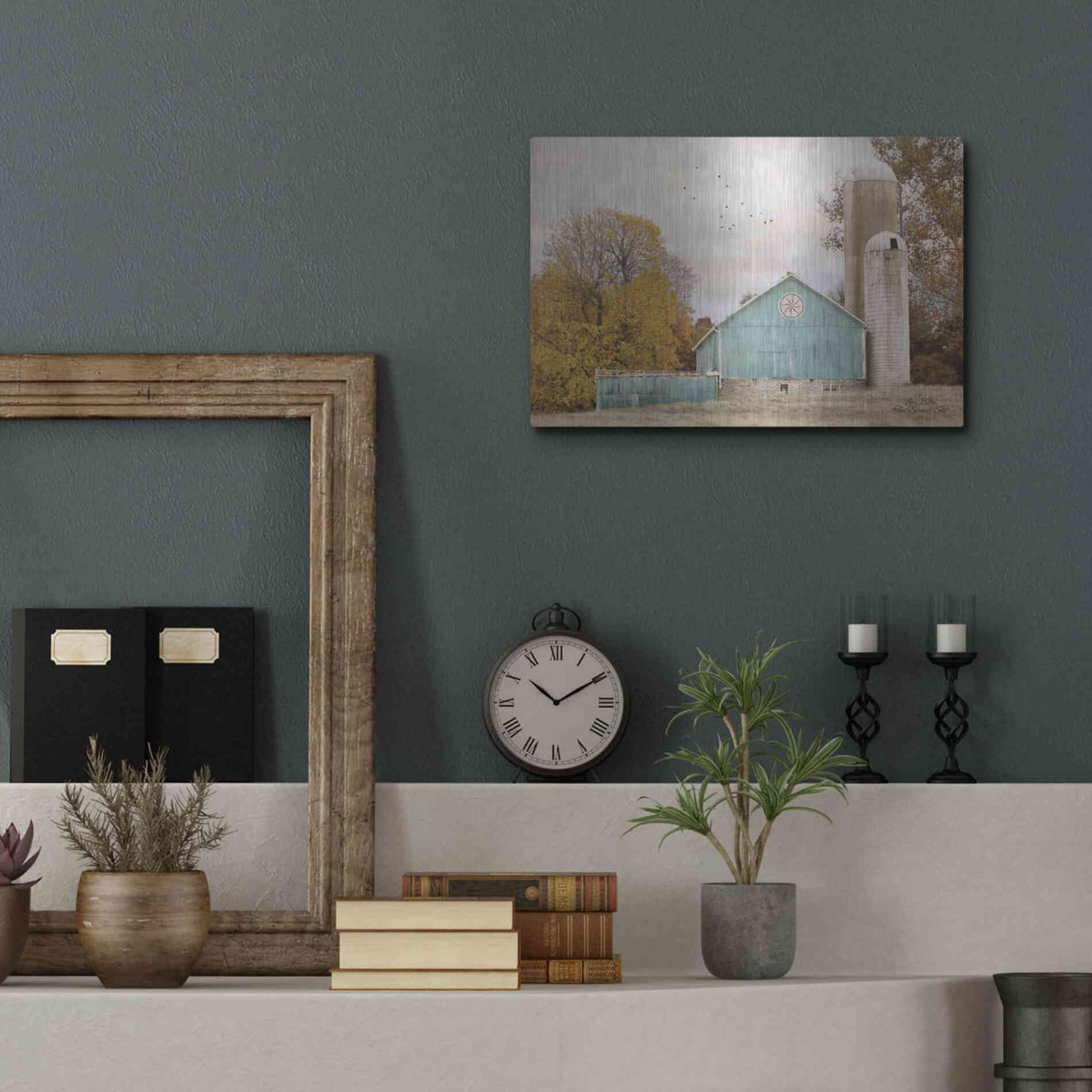 Luxe Metal Art 'Teal Barn and Silo' by Lori Deiter, Metal Wall Art,16x12