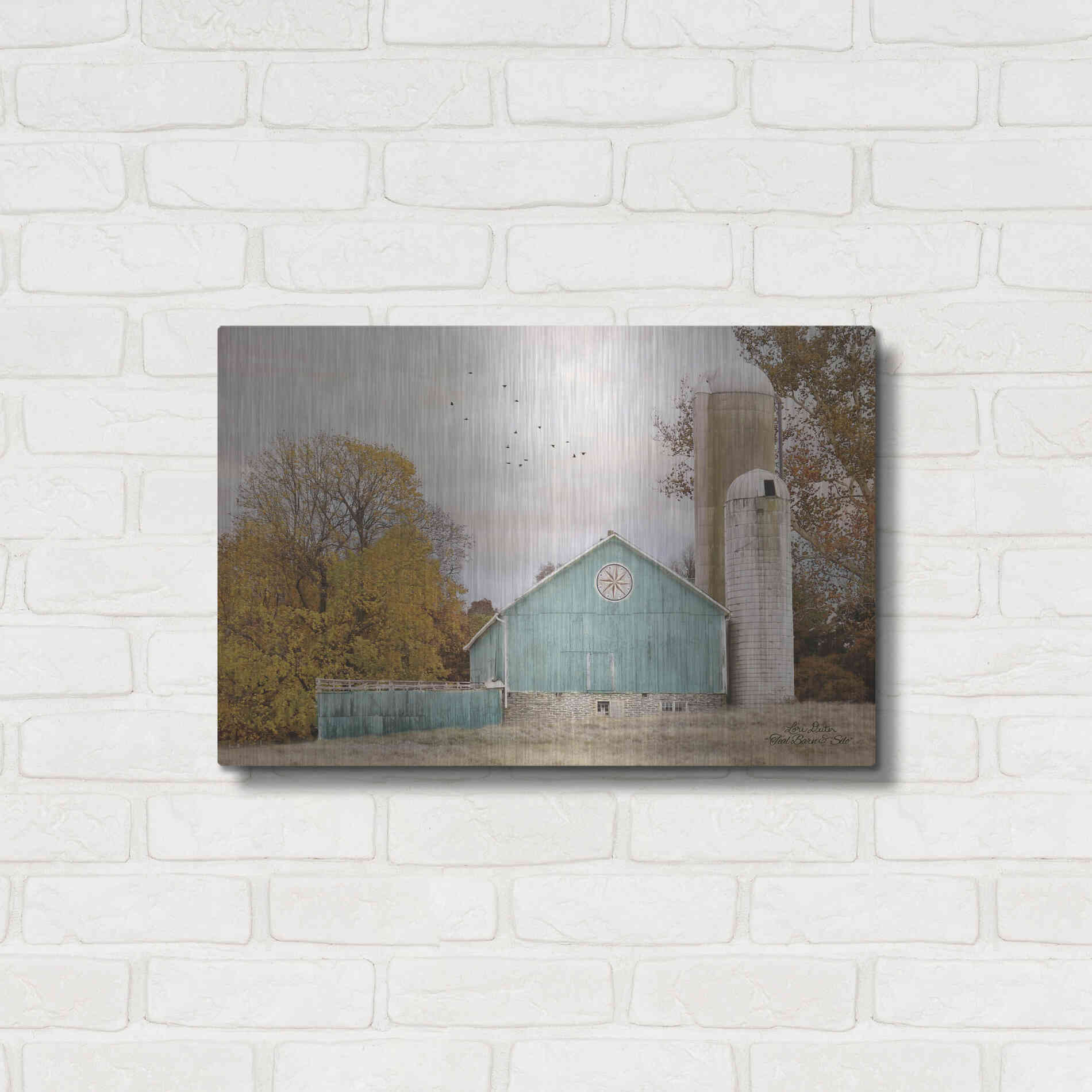 Luxe Metal Art 'Teal Barn and Silo' by Lori Deiter, Metal Wall Art,24x16