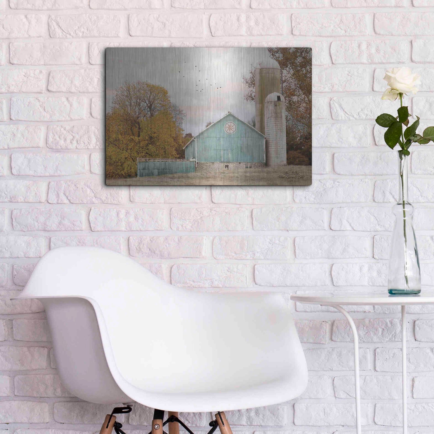 Luxe Metal Art 'Teal Barn and Silo' by Lori Deiter, Metal Wall Art,24x16
