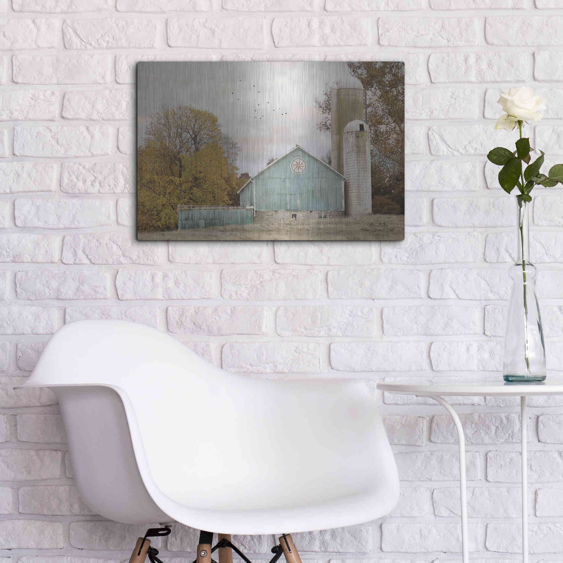 Luxe Metal Art 'Teal Barn and Silo' by Lori Deiter, Metal Wall Art,24x16