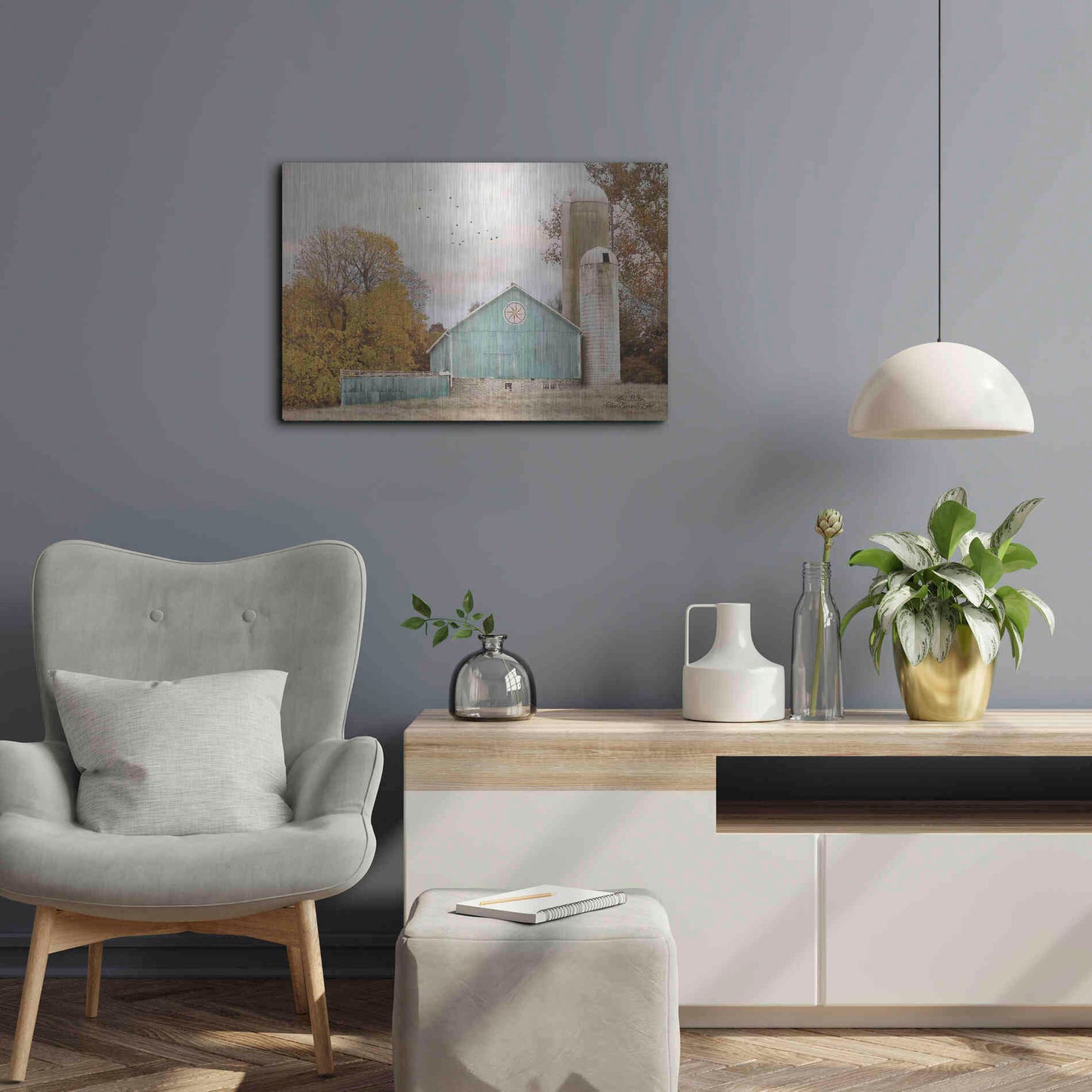 Luxe Metal Art 'Teal Barn and Silo' by Lori Deiter, Metal Wall Art,24x16