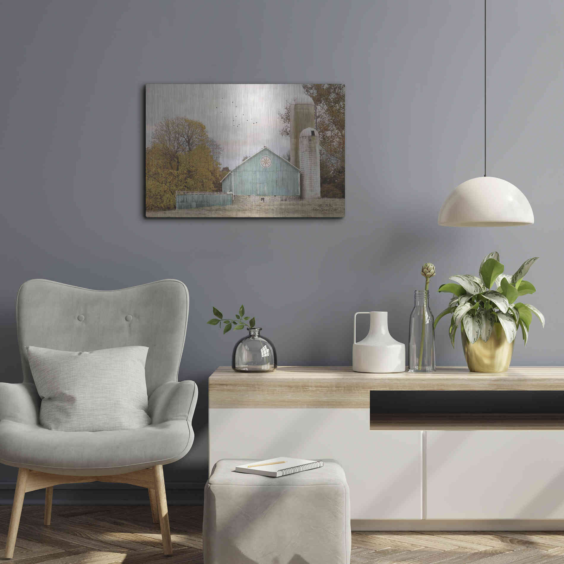 Luxe Metal Art 'Teal Barn and Silo' by Lori Deiter, Metal Wall Art,24x16