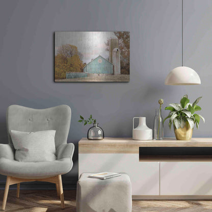 Luxe Metal Art 'Teal Barn and Silo' by Lori Deiter, Metal Wall Art,24x16