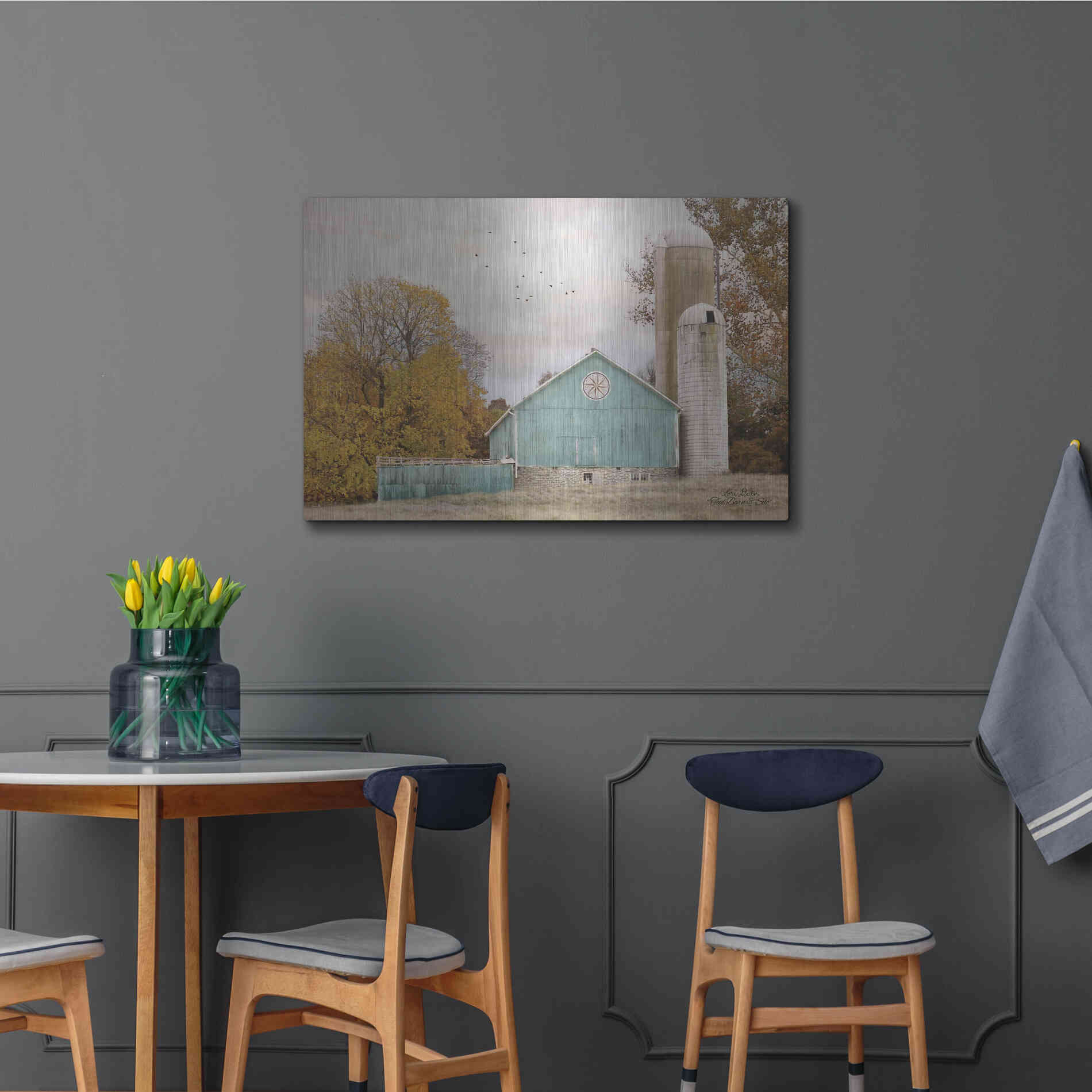 Luxe Metal Art 'Teal Barn and Silo' by Lori Deiter, Metal Wall Art,36x24