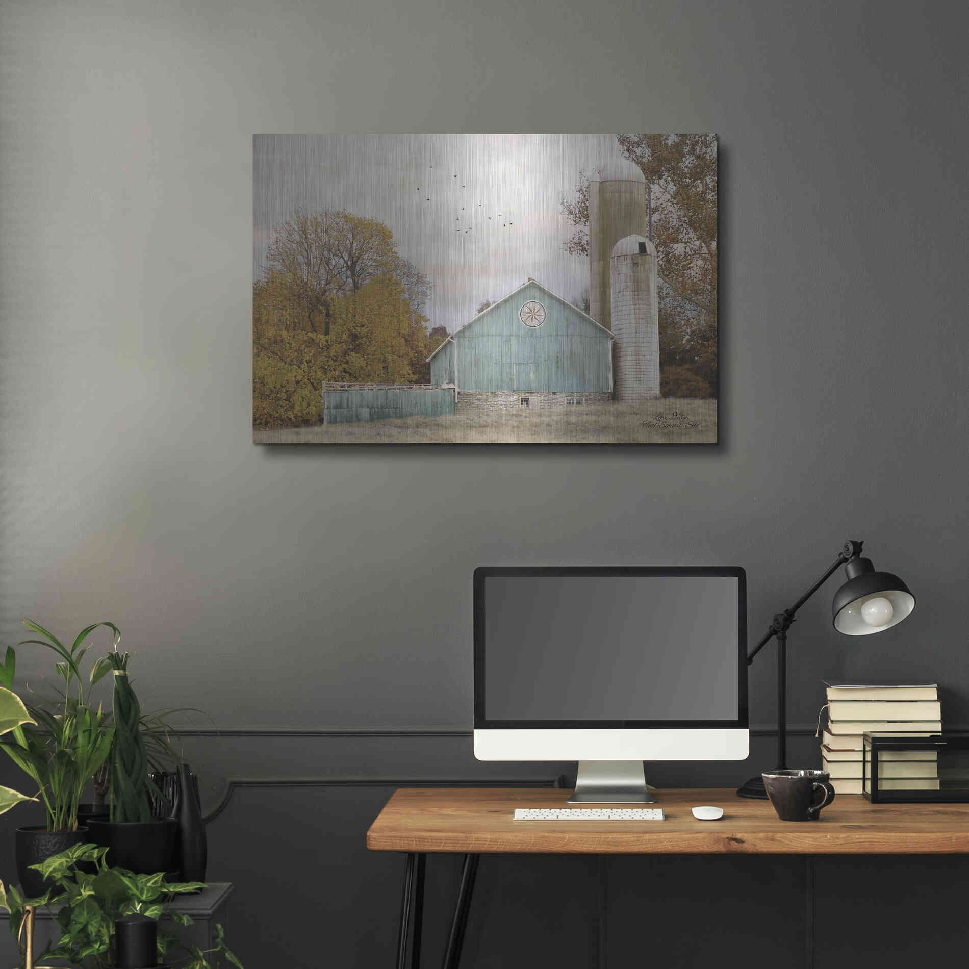 Luxe Metal Art 'Teal Barn and Silo' by Lori Deiter, Metal Wall Art,36x24