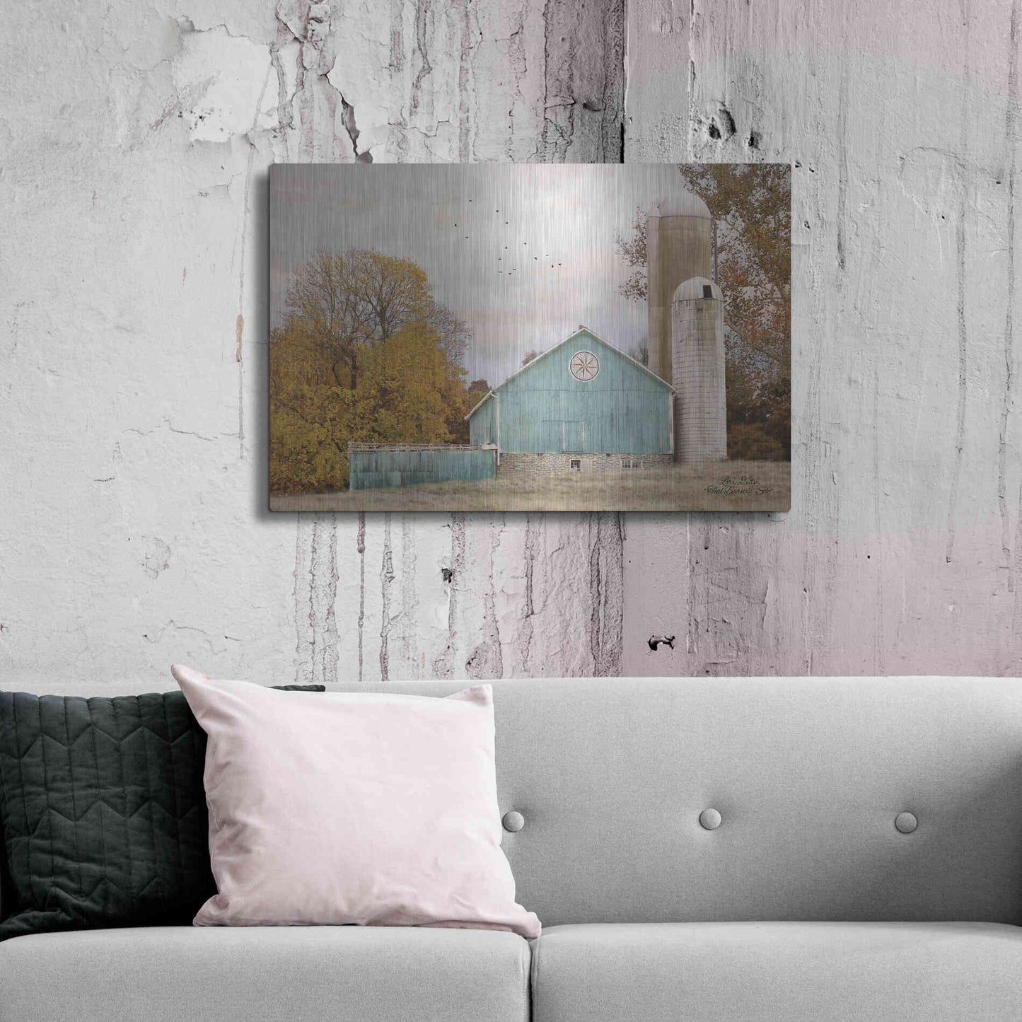 Luxe Metal Art 'Teal Barn and Silo' by Lori Deiter, Metal Wall Art,36x24