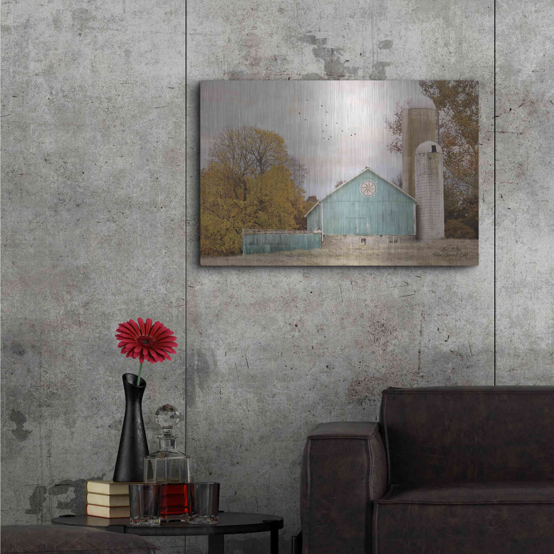 Luxe Metal Art 'Teal Barn and Silo' by Lori Deiter, Metal Wall Art,36x24