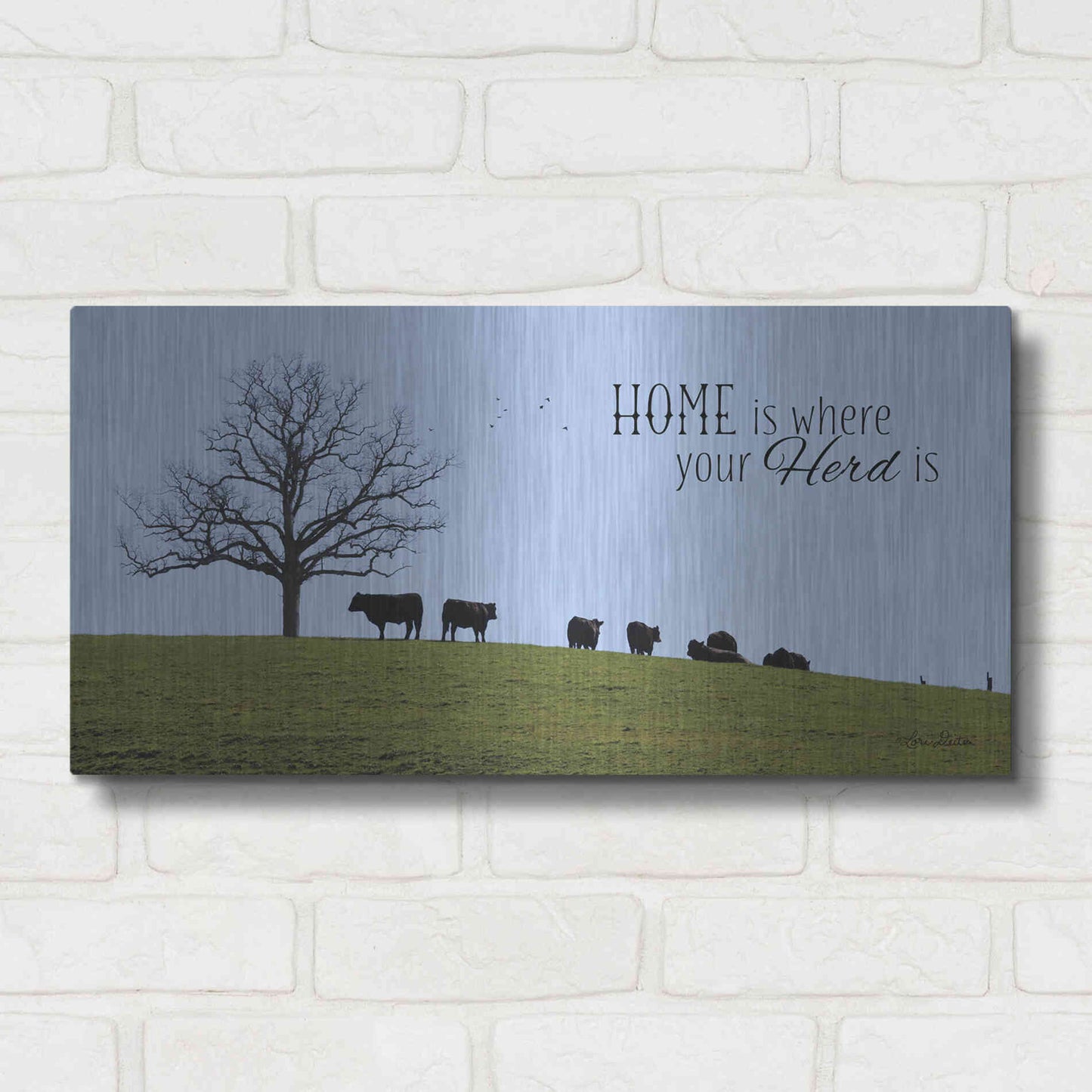 Luxe Metal Art 'Home Is Where Your Herd Is' by Lori Deiter, Metal Wall Art,24x12