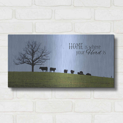 Luxe Metal Art 'Home Is Where Your Herd Is' by Lori Deiter, Metal Wall Art,24x12