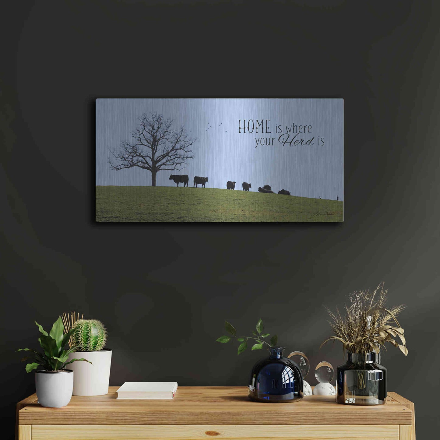 Luxe Metal Art 'Home Is Where Your Herd Is' by Lori Deiter, Metal Wall Art,24x12