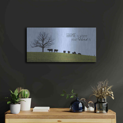 Luxe Metal Art 'Home Is Where Your Herd Is' by Lori Deiter, Metal Wall Art,24x12