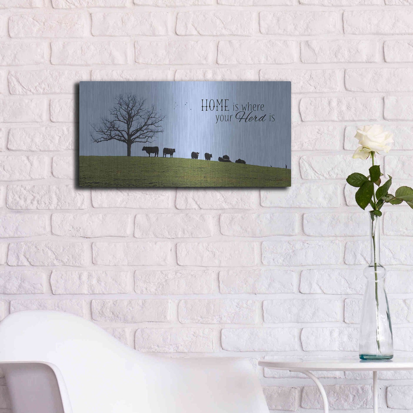 Luxe Metal Art 'Home Is Where Your Herd Is' by Lori Deiter, Metal Wall Art,24x12