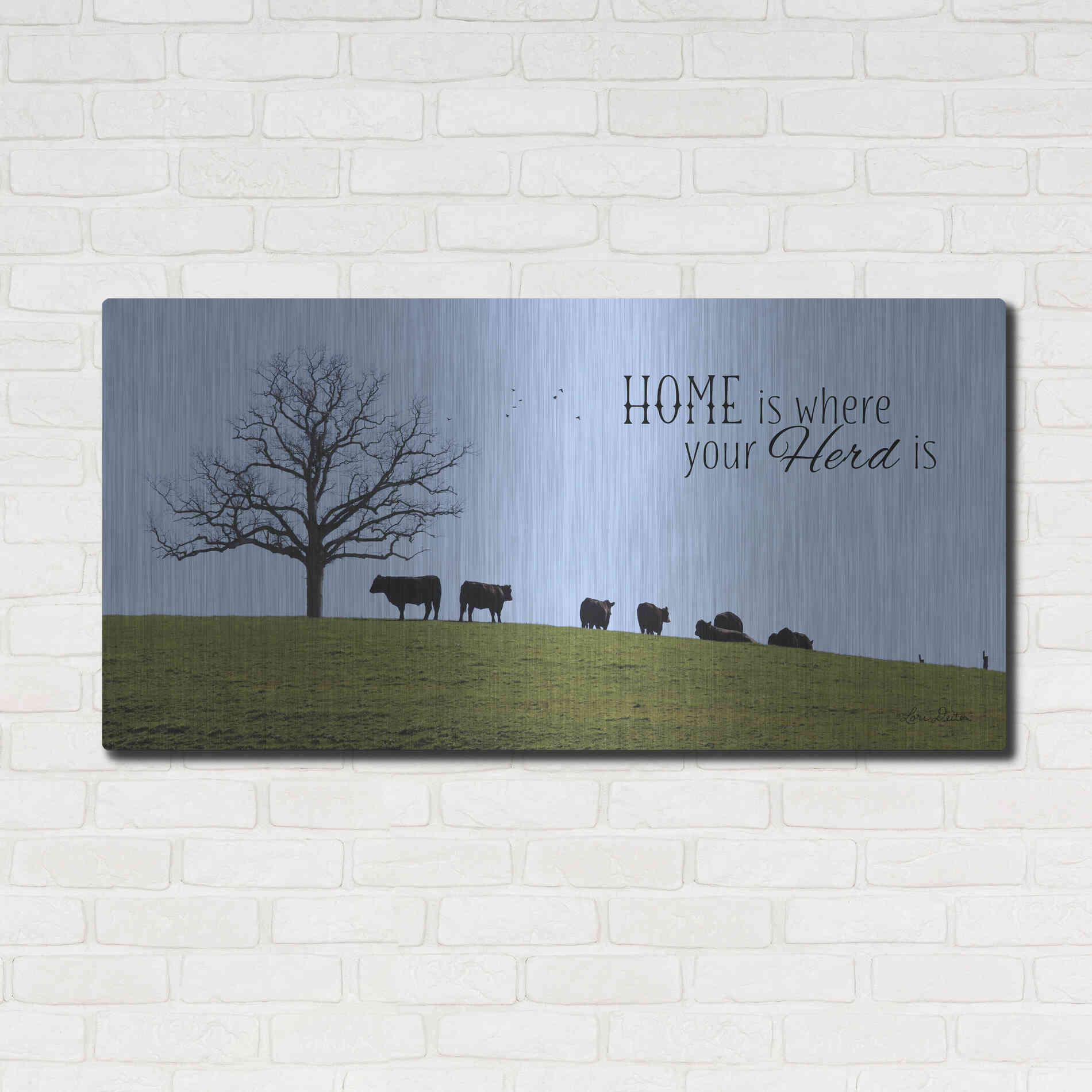 Luxe Metal Art 'Home Is Where Your Herd Is' by Lori Deiter, Metal Wall Art,48x24