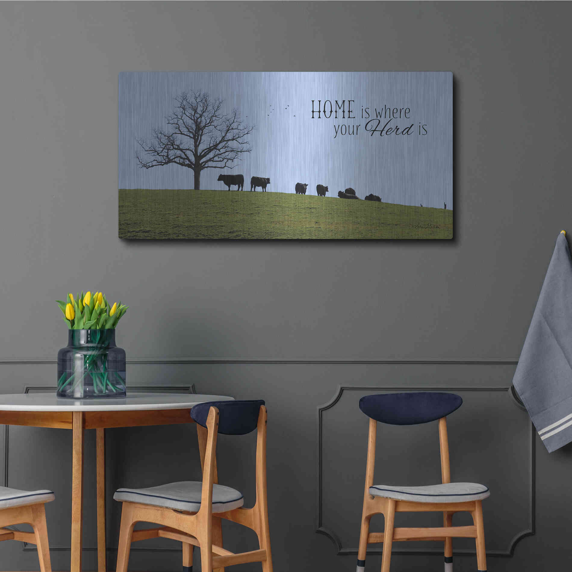 Luxe Metal Art 'Home Is Where Your Herd Is' by Lori Deiter, Metal Wall Art,48x24