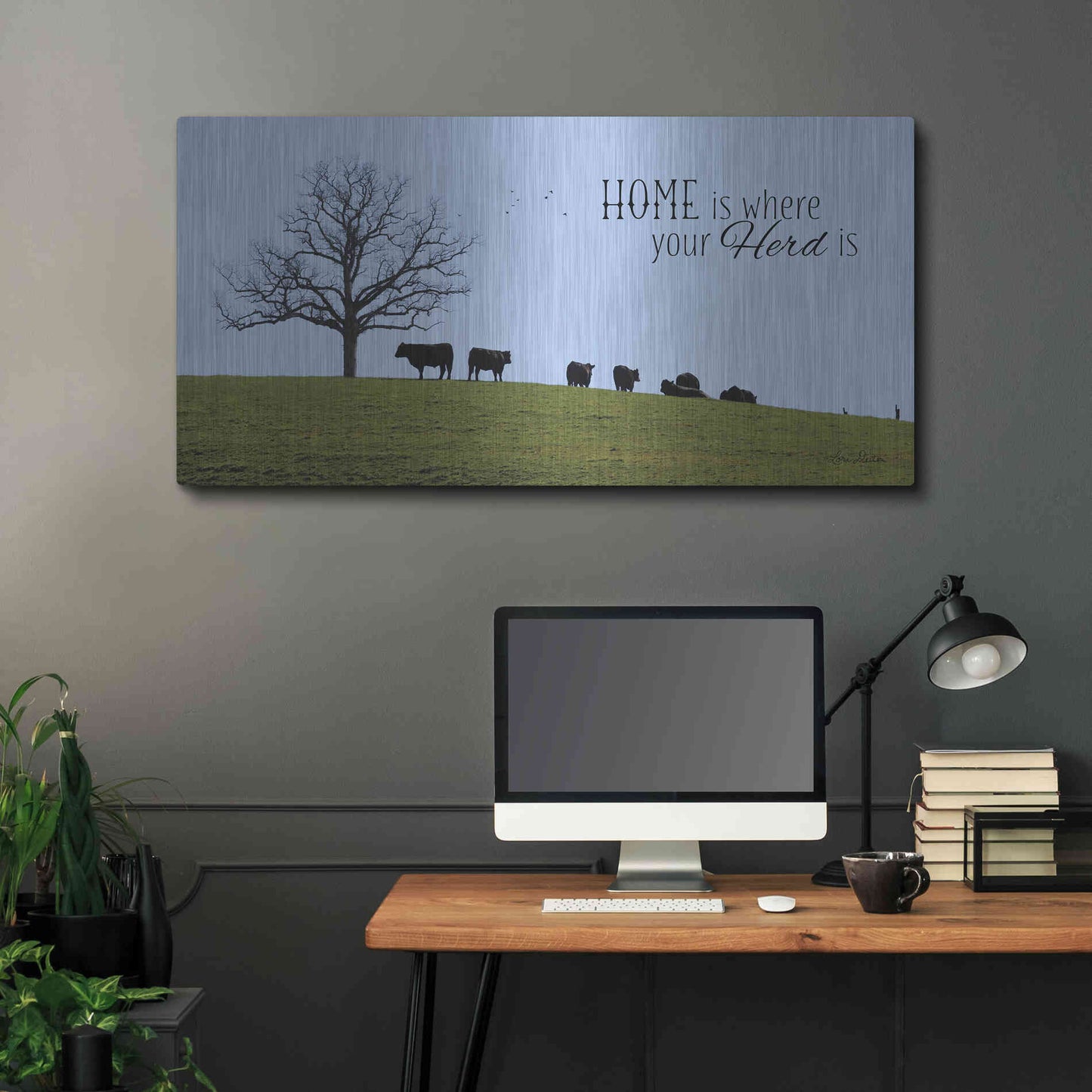 Luxe Metal Art 'Home Is Where Your Herd Is' by Lori Deiter, Metal Wall Art,48x24