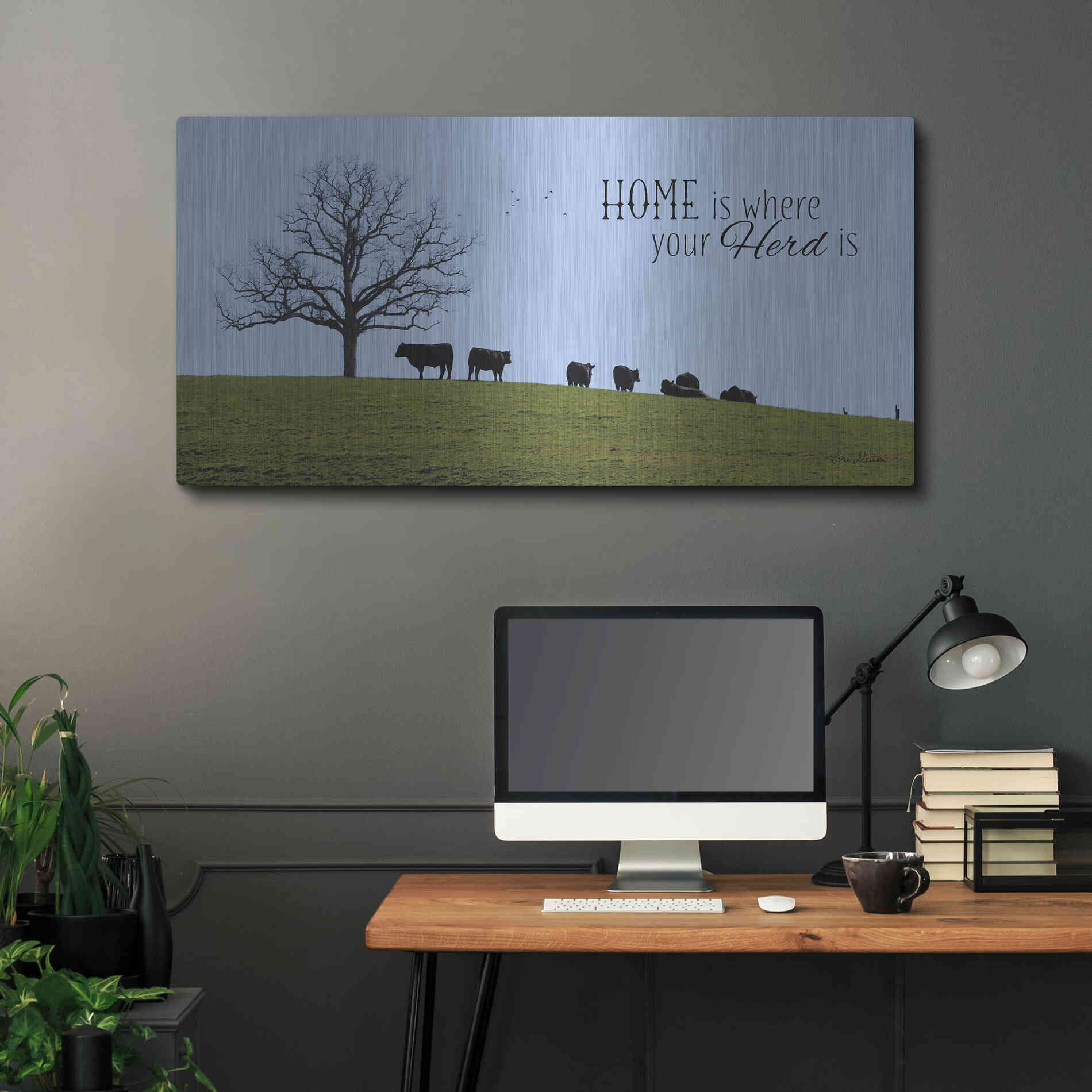Luxe Metal Art 'Home Is Where Your Herd Is' by Lori Deiter, Metal Wall Art,48x24