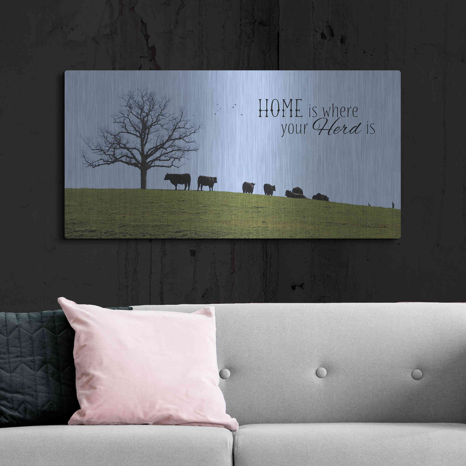 Luxe Metal Art 'Home Is Where Your Herd Is' by Lori Deiter, Metal Wall Art,48x24