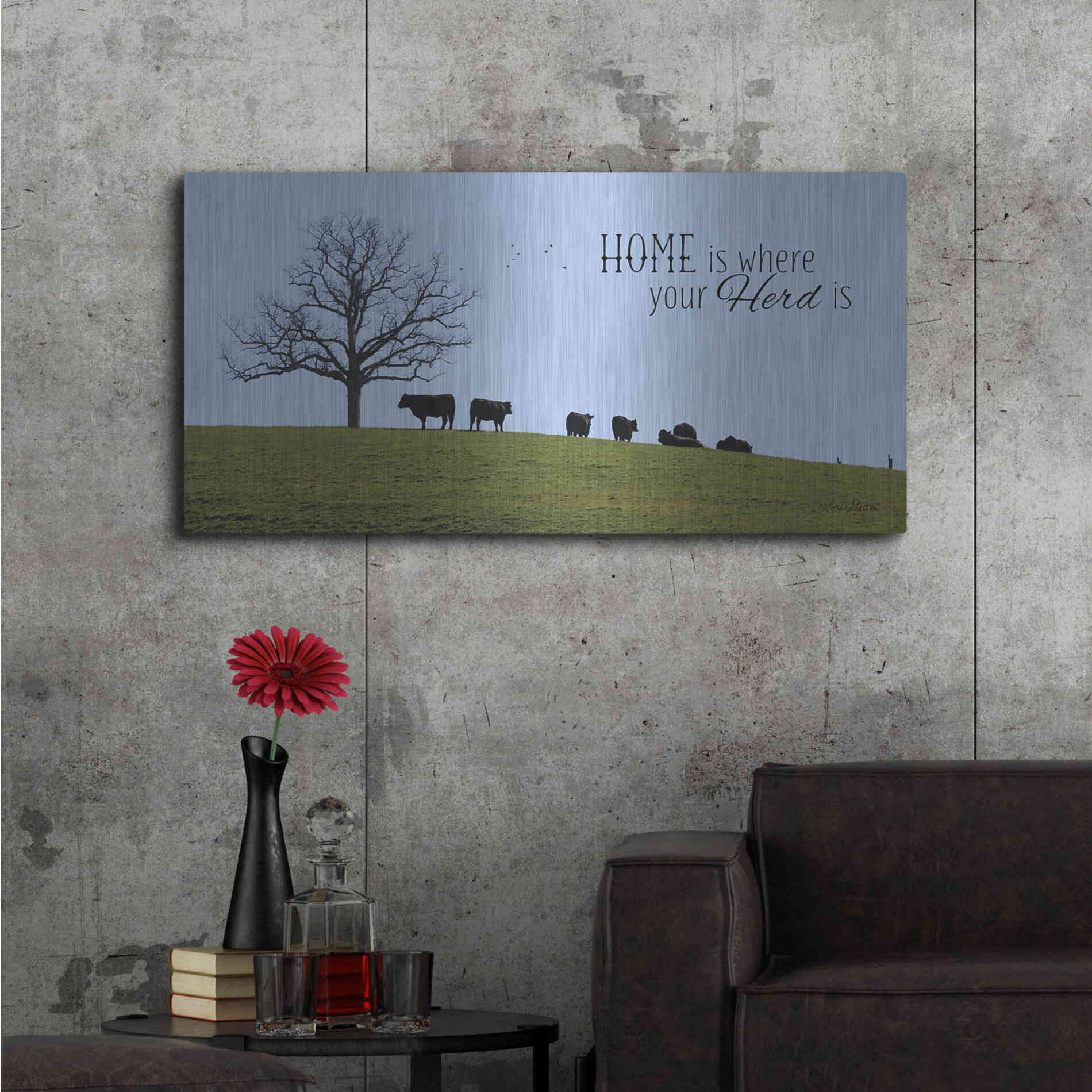 Luxe Metal Art 'Home Is Where Your Herd Is' by Lori Deiter, Metal Wall Art,48x24