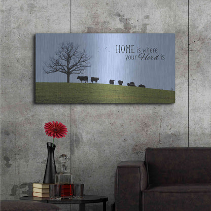 Luxe Metal Art 'Home Is Where Your Herd Is' by Lori Deiter, Metal Wall Art,48x24