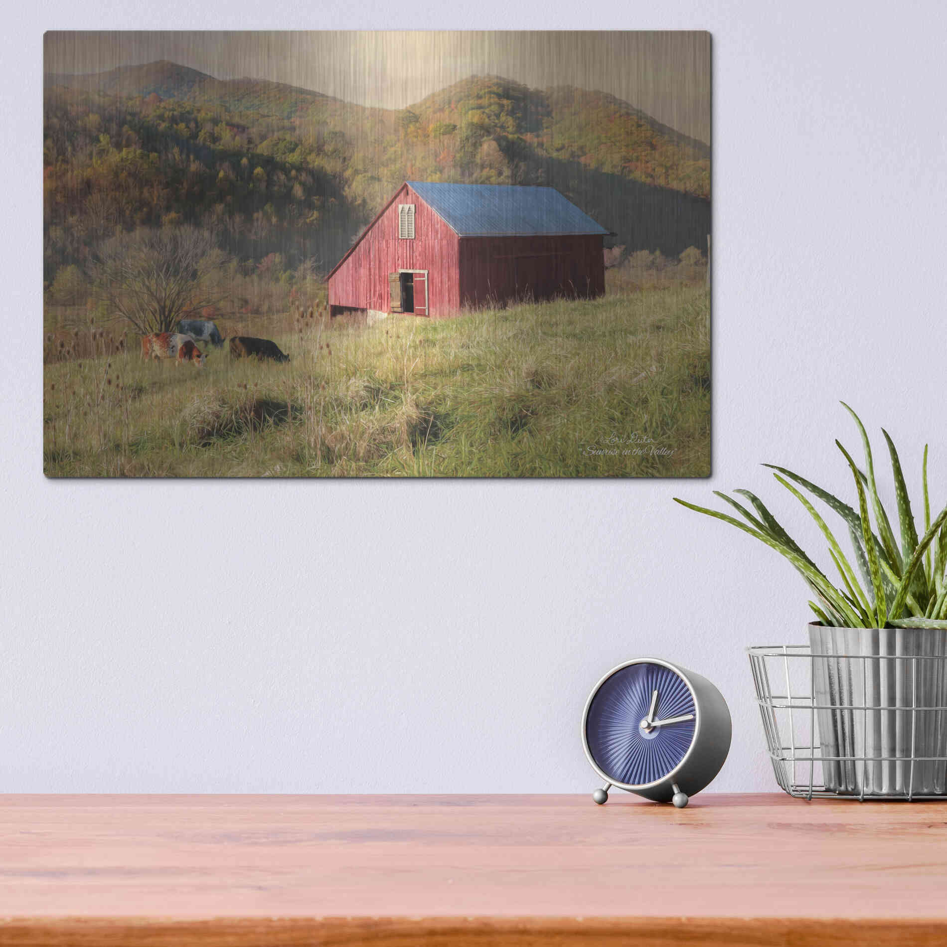 Luxe Metal Art 'Sunrise in the Valley' by Lori Deiter, Metal Wall Art,16x12