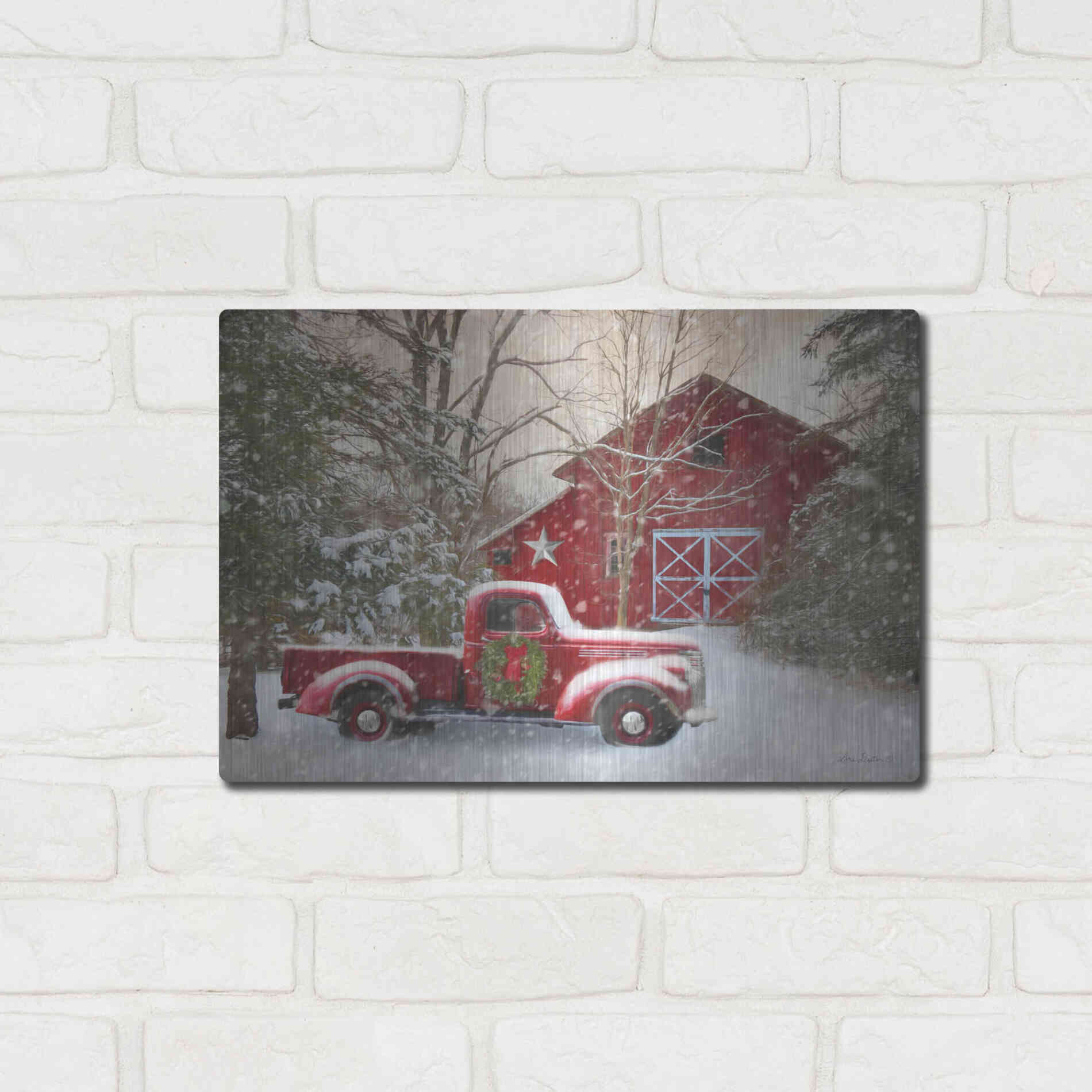 Luxe Metal Art 'Secluded Barn with Truck' by Lori Deiter, Metal Wall Art,16x12