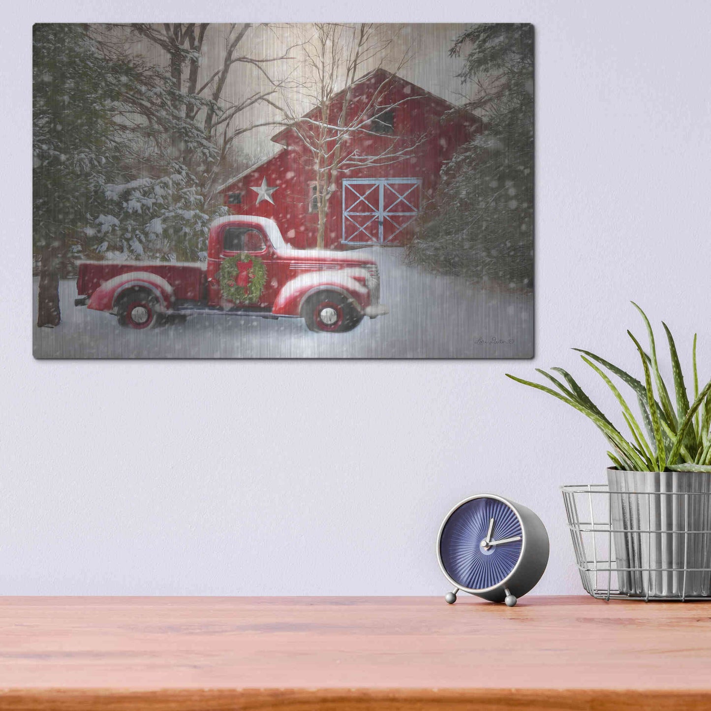 Luxe Metal Art 'Secluded Barn with Truck' by Lori Deiter, Metal Wall Art,16x12