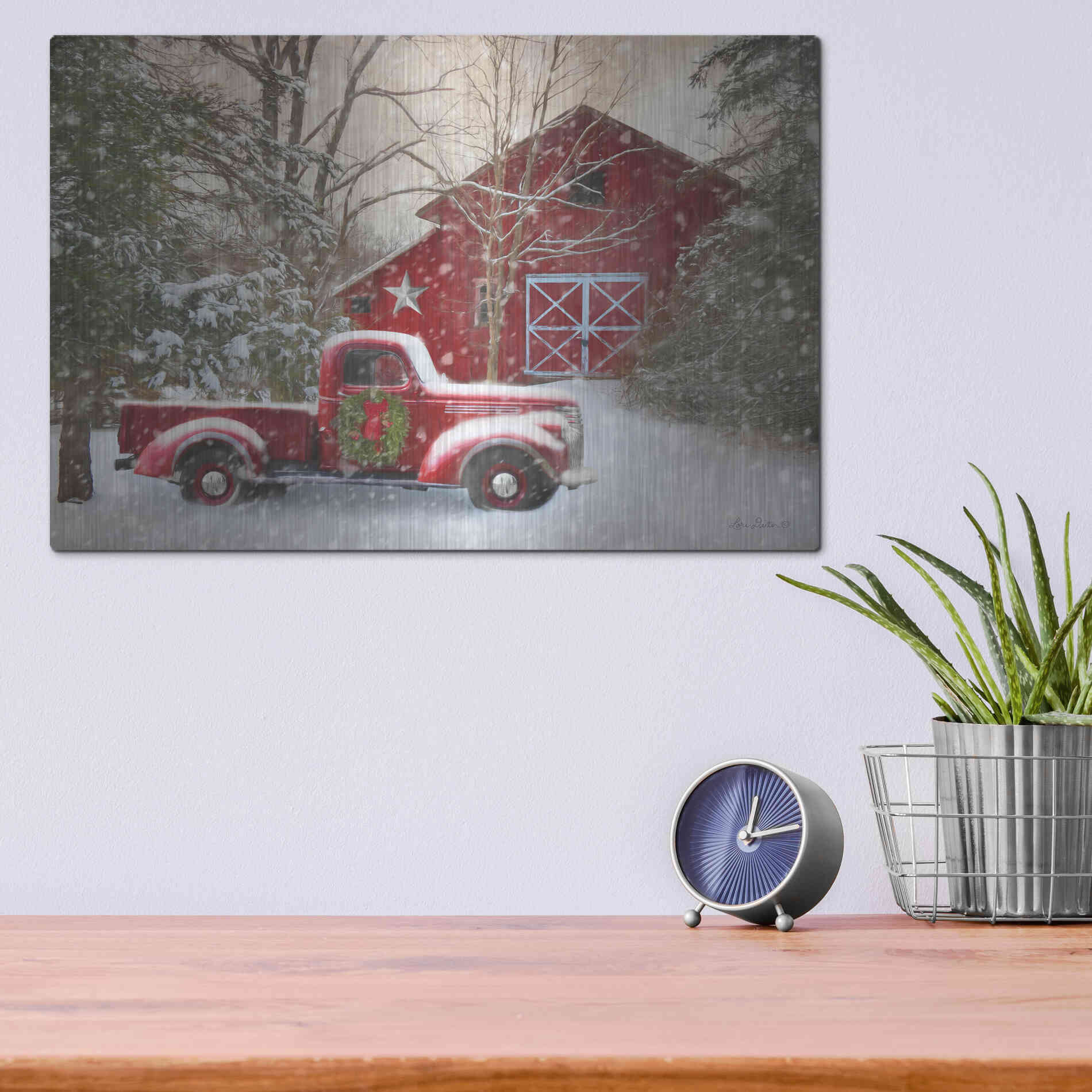 Luxe Metal Art 'Secluded Barn with Truck' by Lori Deiter, Metal Wall Art,16x12