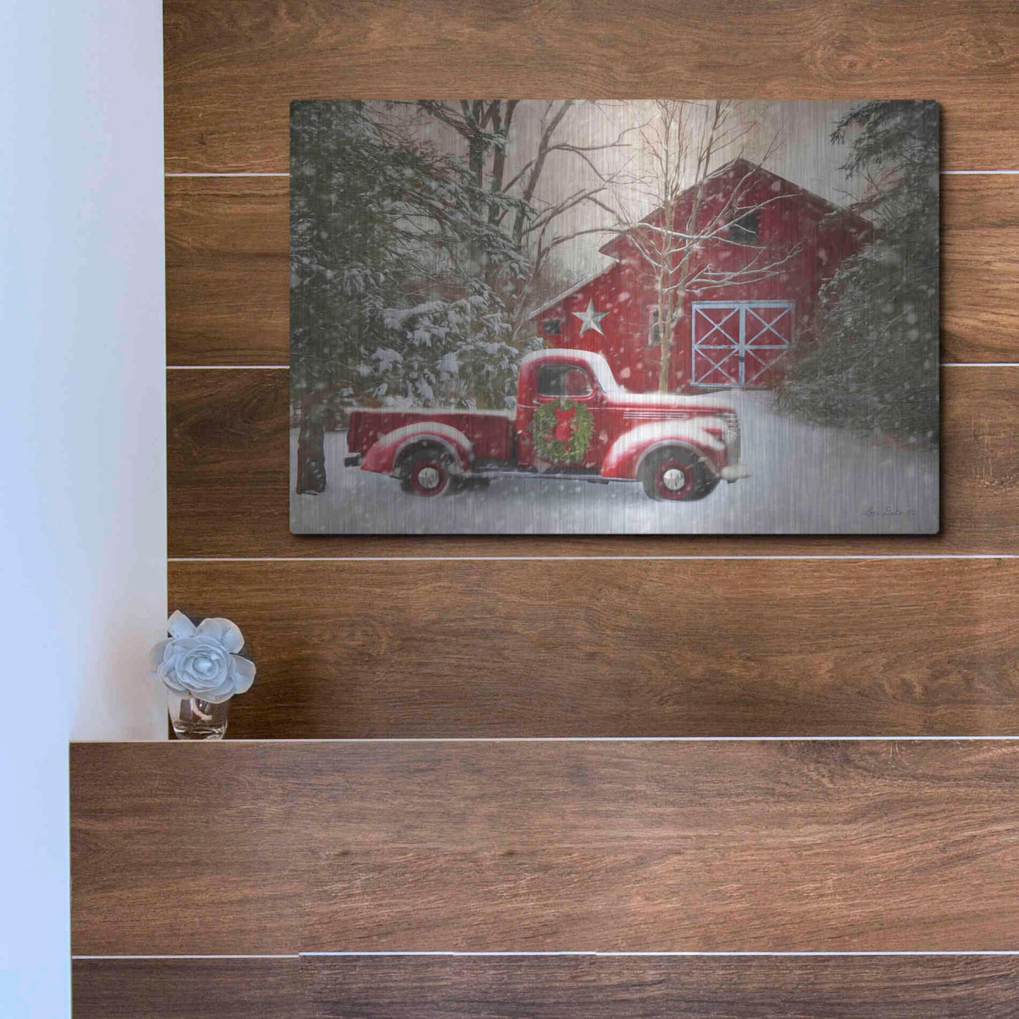 Luxe Metal Art 'Secluded Barn with Truck' by Lori Deiter, Metal Wall Art,16x12