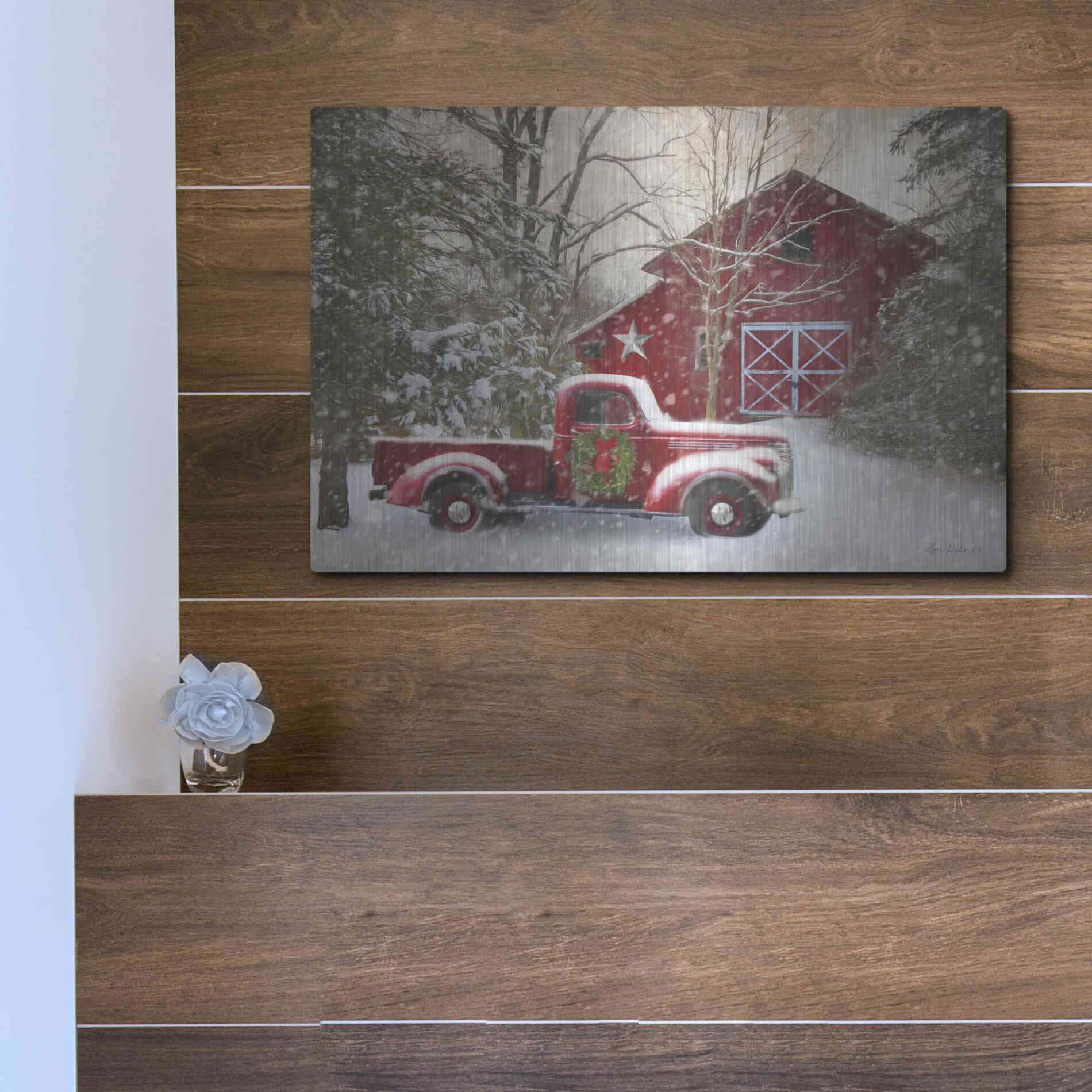 Luxe Metal Art 'Secluded Barn with Truck' by Lori Deiter, Metal Wall Art,16x12