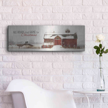 Luxe Metal Art 'All Roads Lead Home for Christmas' by Lori Deiter, Metal Wall Art,36x12