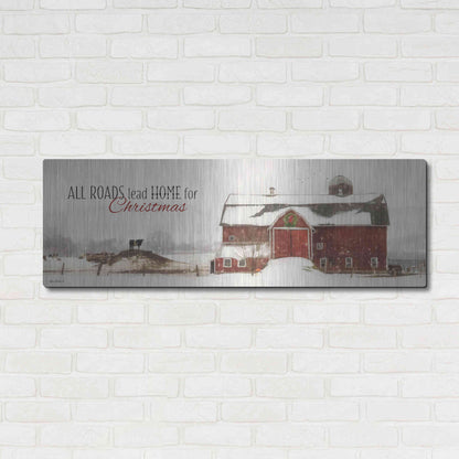 Luxe Metal Art 'All Roads Lead Home for Christmas' by Lori Deiter, Metal Wall Art,48x16