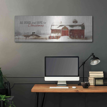 Luxe Metal Art 'All Roads Lead Home for Christmas' by Lori Deiter, Metal Wall Art,48x16