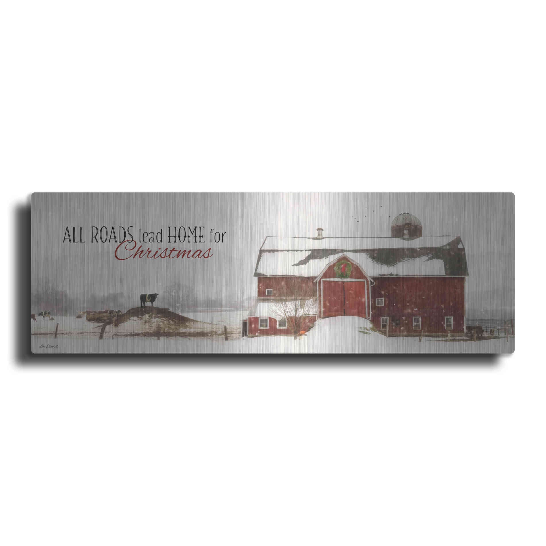 Luxe Metal Art 'All Roads Lead Home for Christmas' by Lori Deiter, Metal Wall Art