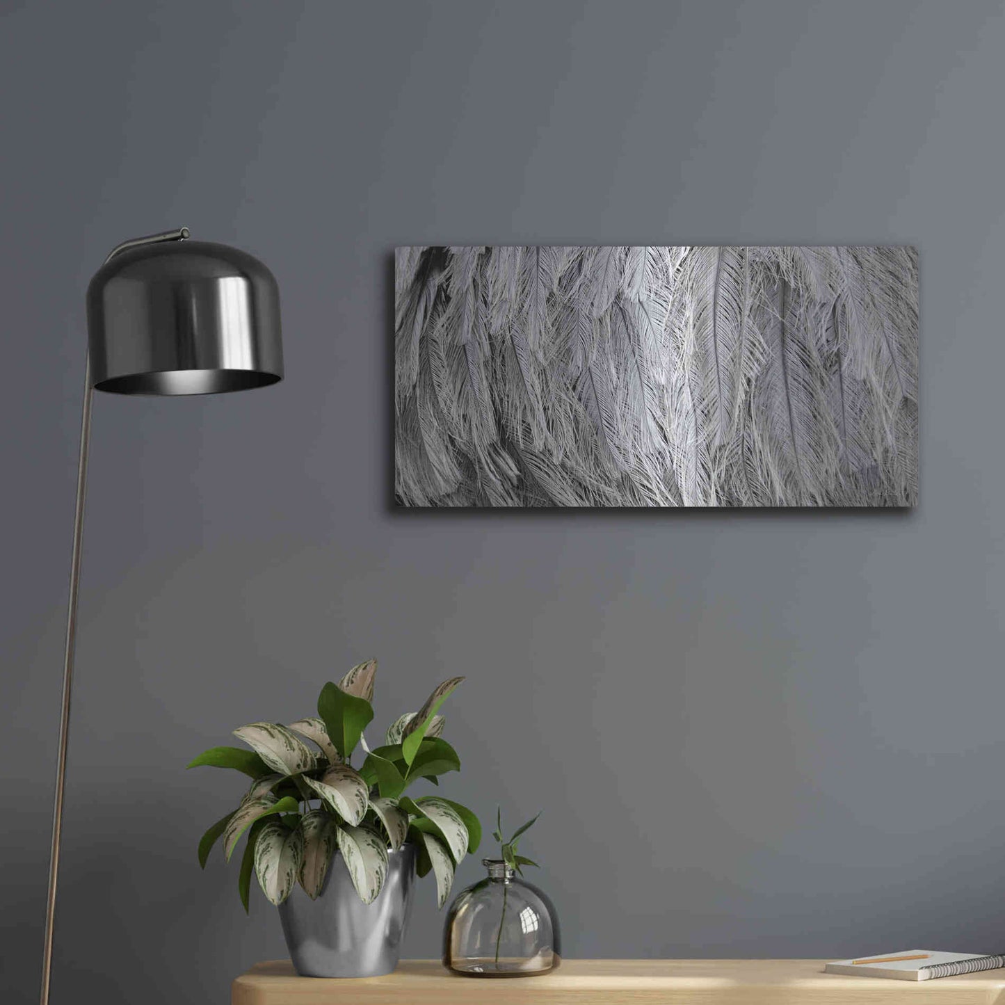 Luxe Metal Art 'Silver Feathers' by Lori Deiter, Metal Wall Art,24x12