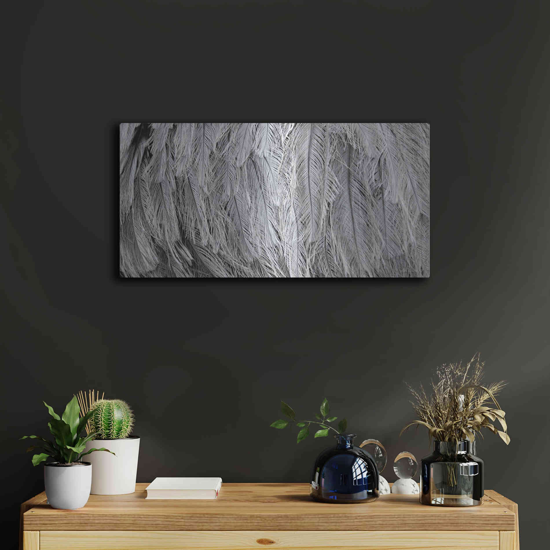 Luxe Metal Art 'Silver Feathers' by Lori Deiter, Metal Wall Art,24x12