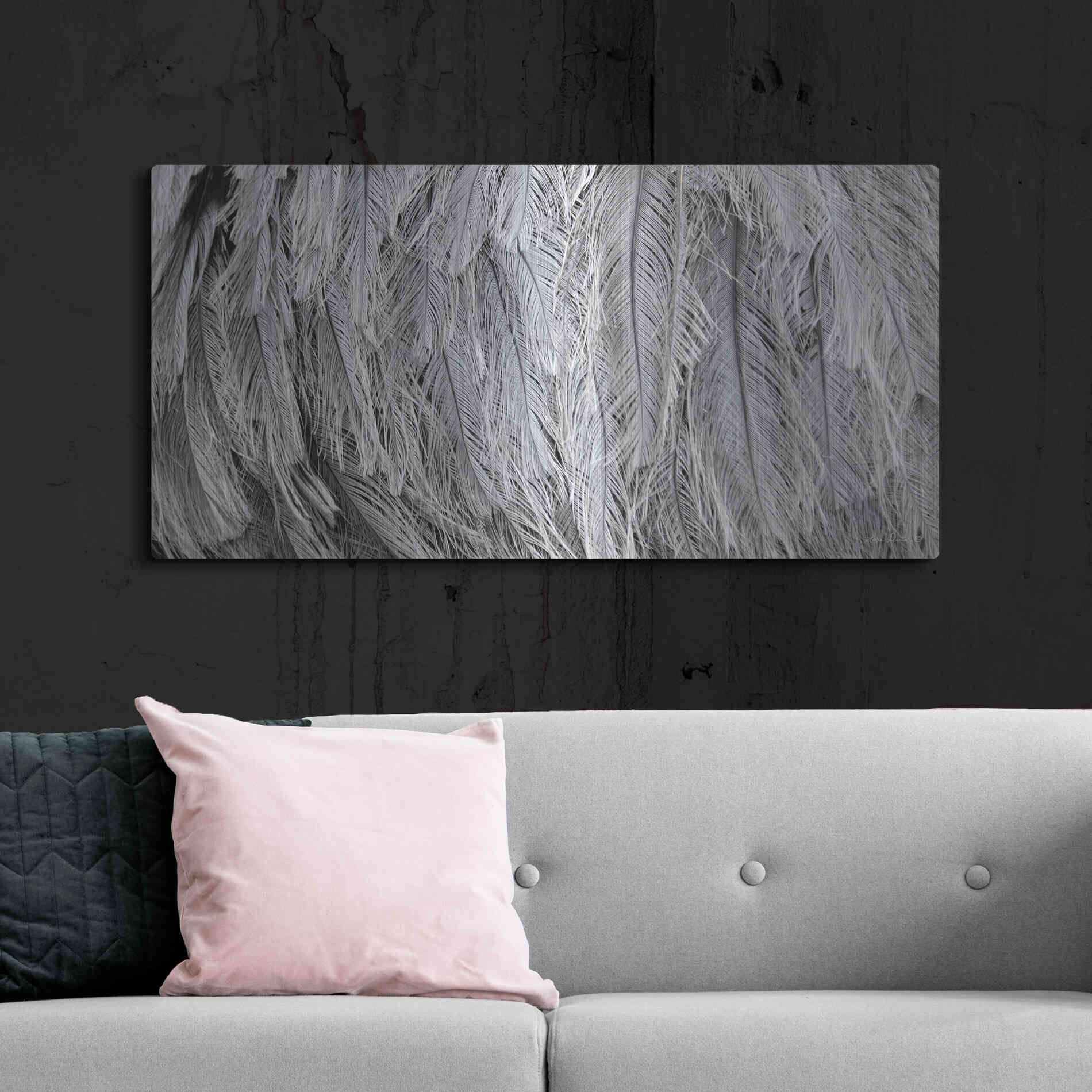 Luxe Metal Art 'Silver Feathers' by Lori Deiter, Metal Wall Art,48x24