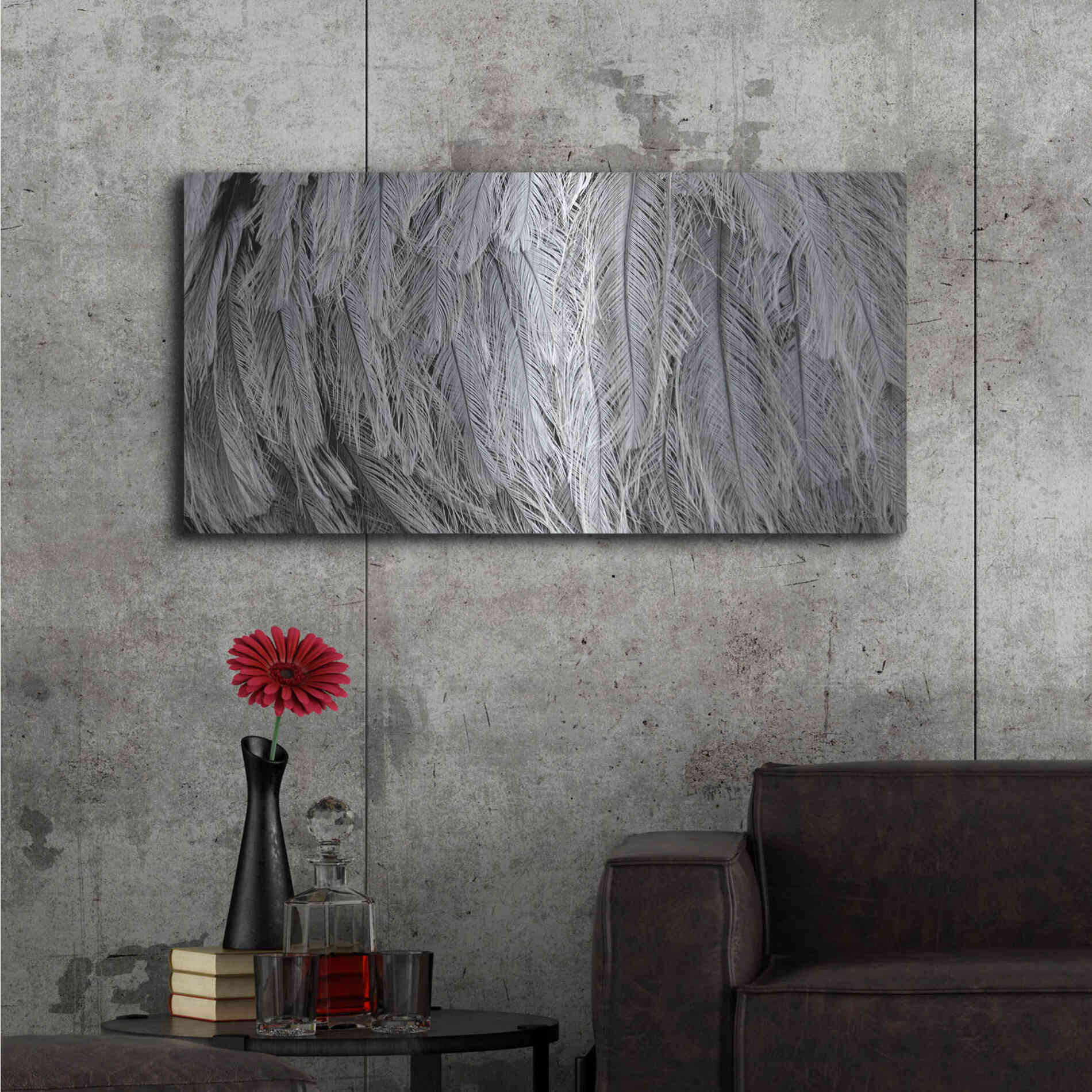 Luxe Metal Art 'Silver Feathers' by Lori Deiter, Metal Wall Art,48x24