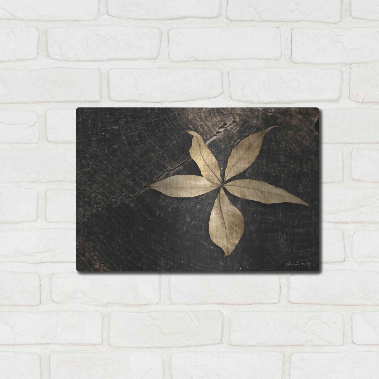 Luxe Metal Art 'Natural Buckeye Leaf' by Lori Deiter, Metal Wall Art,16x12