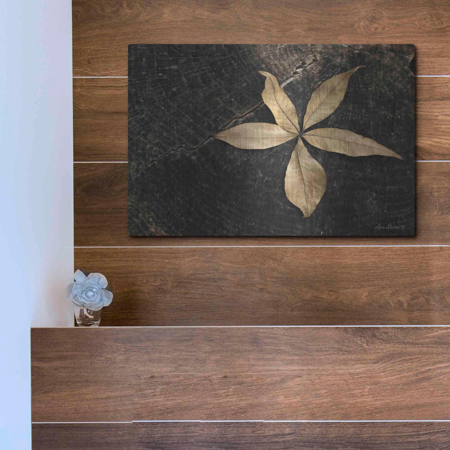 Luxe Metal Art 'Natural Buckeye Leaf' by Lori Deiter, Metal Wall Art,16x12