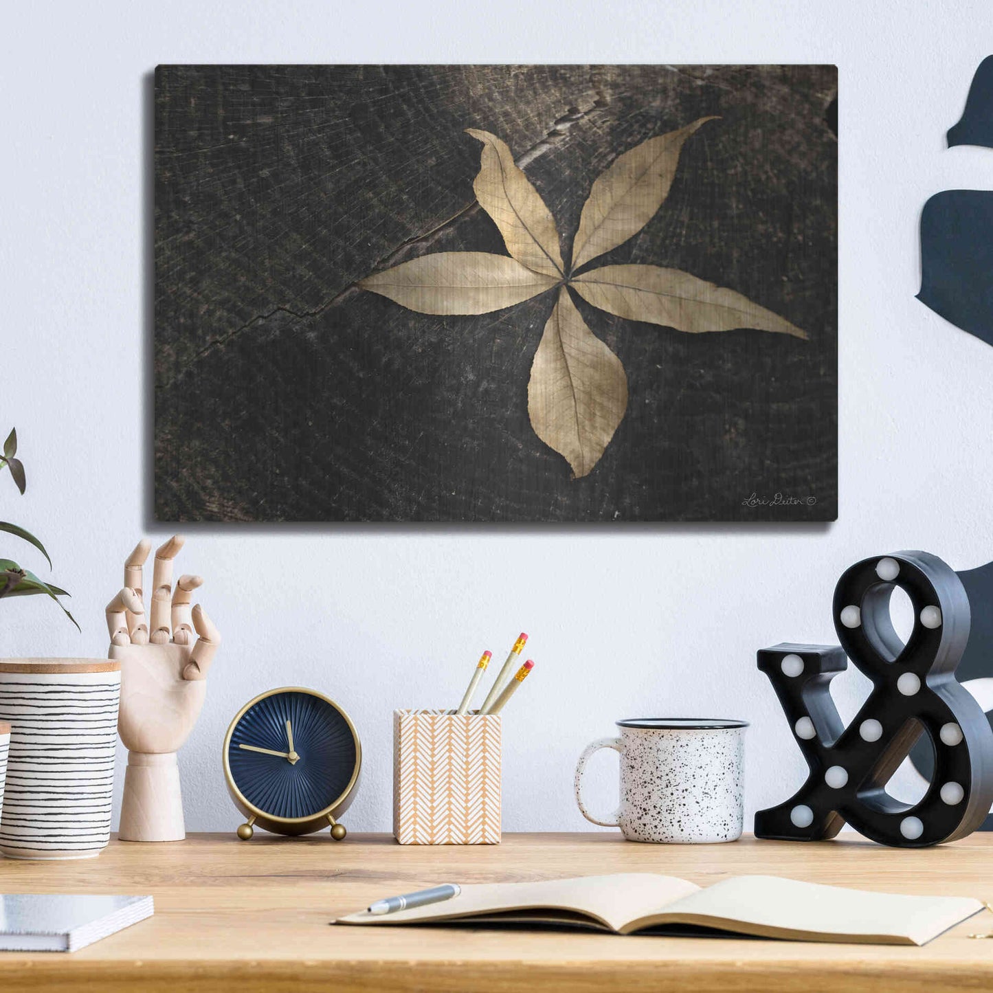 Luxe Metal Art 'Natural Buckeye Leaf' by Lori Deiter, Metal Wall Art,16x12